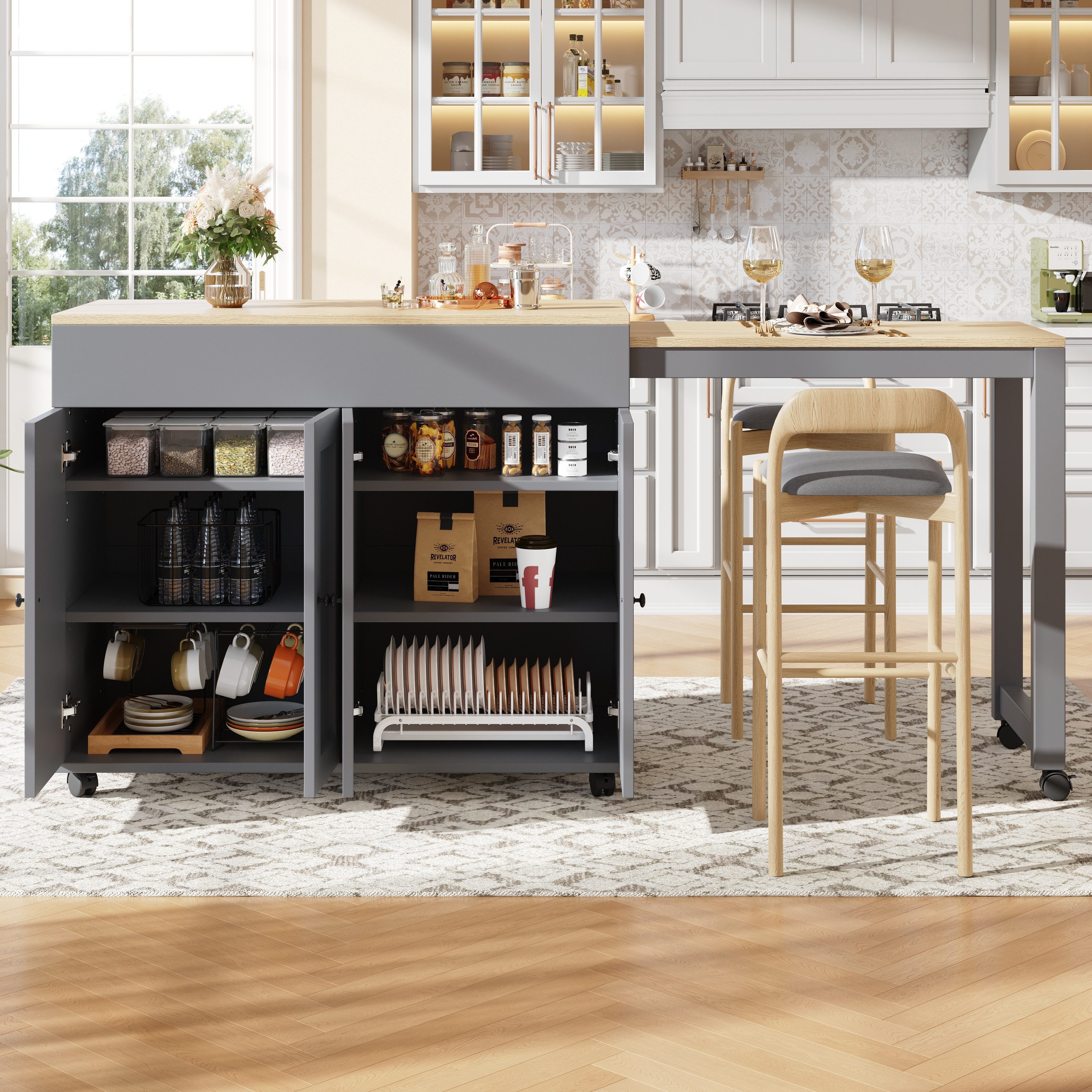 OKWISH Bartisch Moderne Bistrotisch,Ausziehbarer mit Stauraum günstig online kaufen