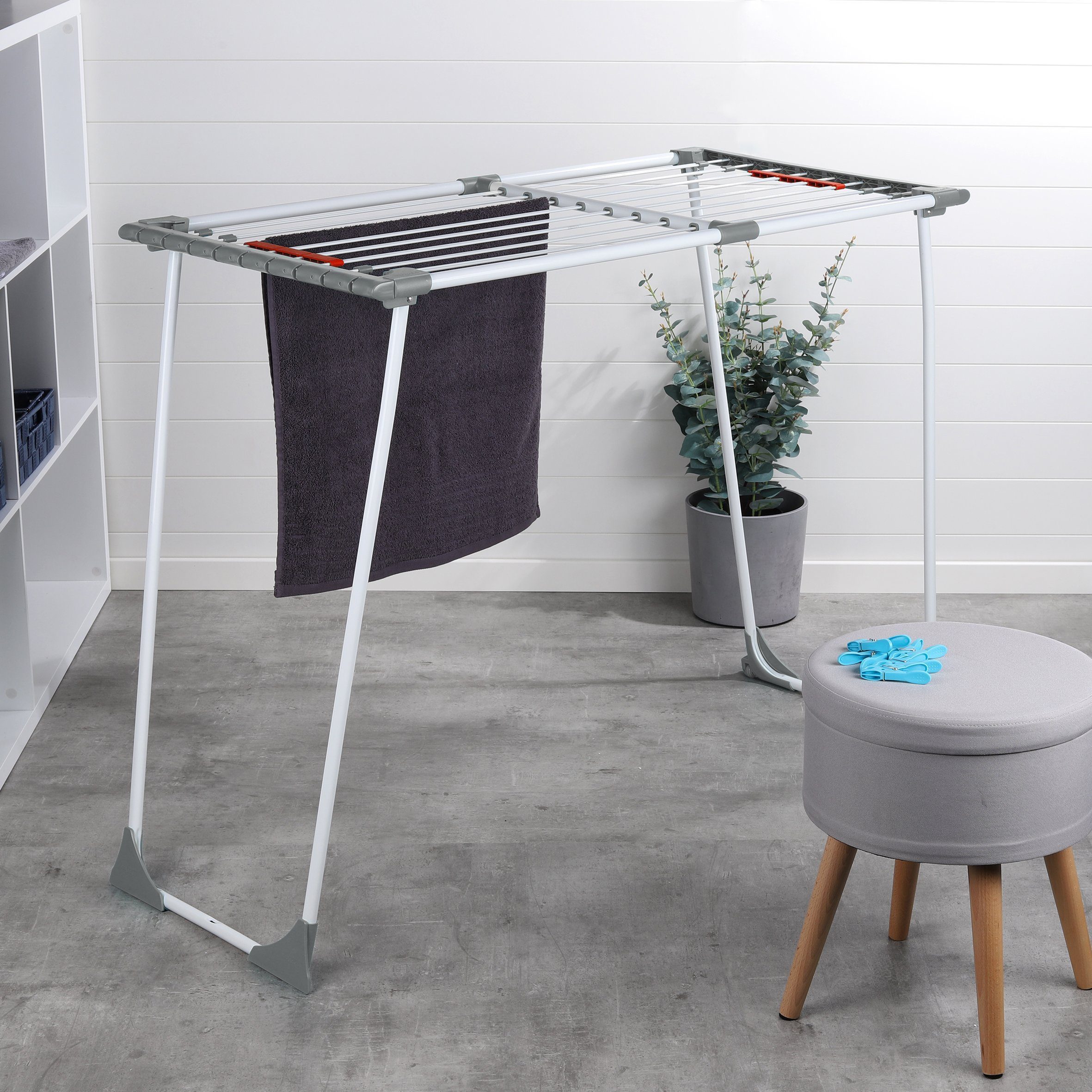 habeig Flügelwäschetrockner Wäscheständer Wäschetrockner ausziehbar 113x55cm Rollen grau, 20m Trockenfläche