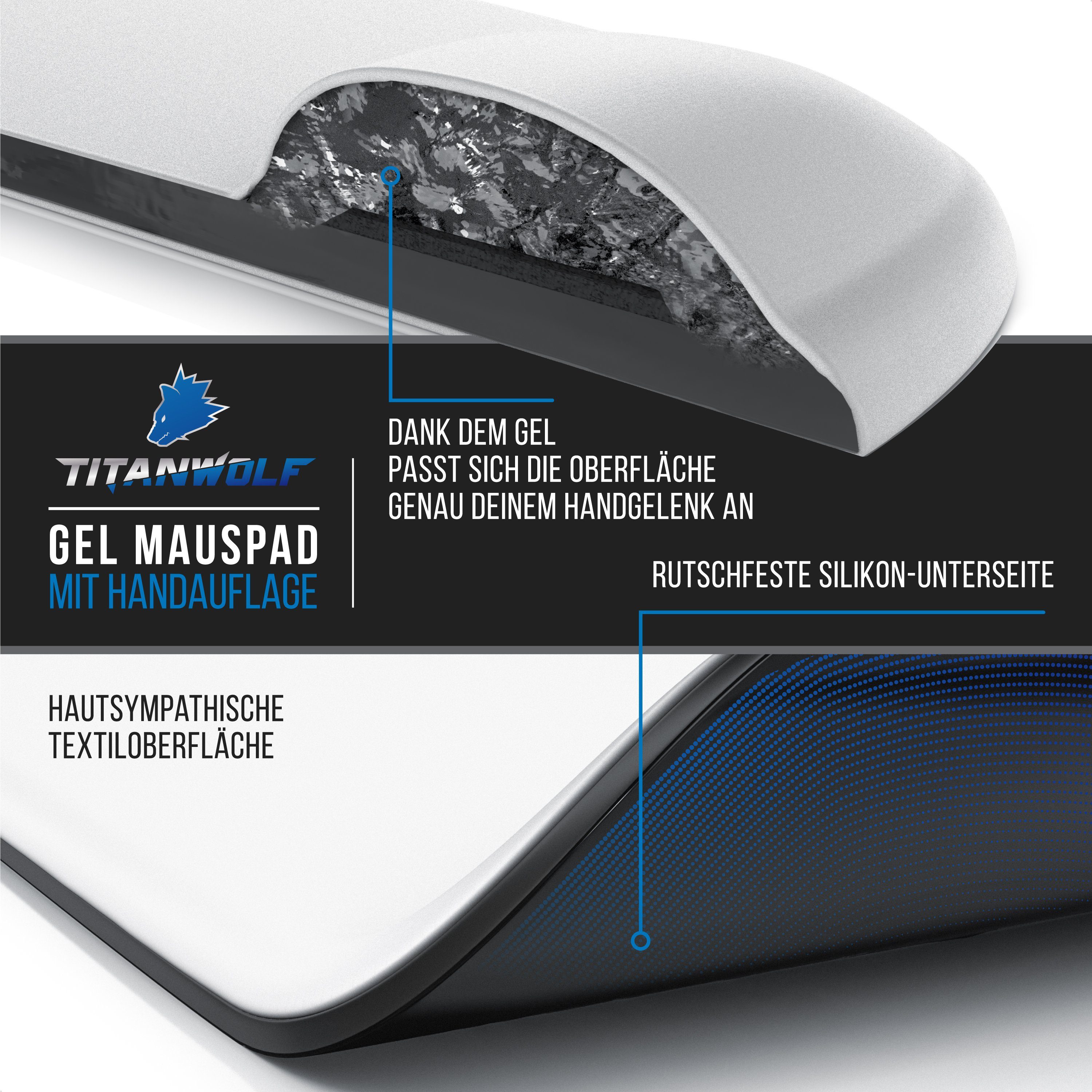 CSL Gaming Mauspad Office Gel Mousepad mit Handgelenkpolster 225 x 280 x 20 mm (1-St), Handballenauflage, Gelpolster ergonomisch, abwaschbar, weiß – Bild 4 von 5