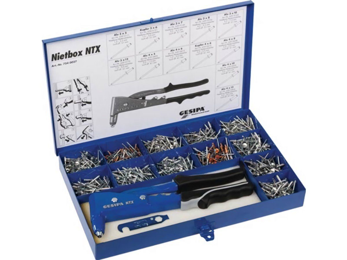 GESIPA Blindniete GESIPA 1435457 Blindnietsortiment Nietbox 942 teilig NTX u.Blindniete
