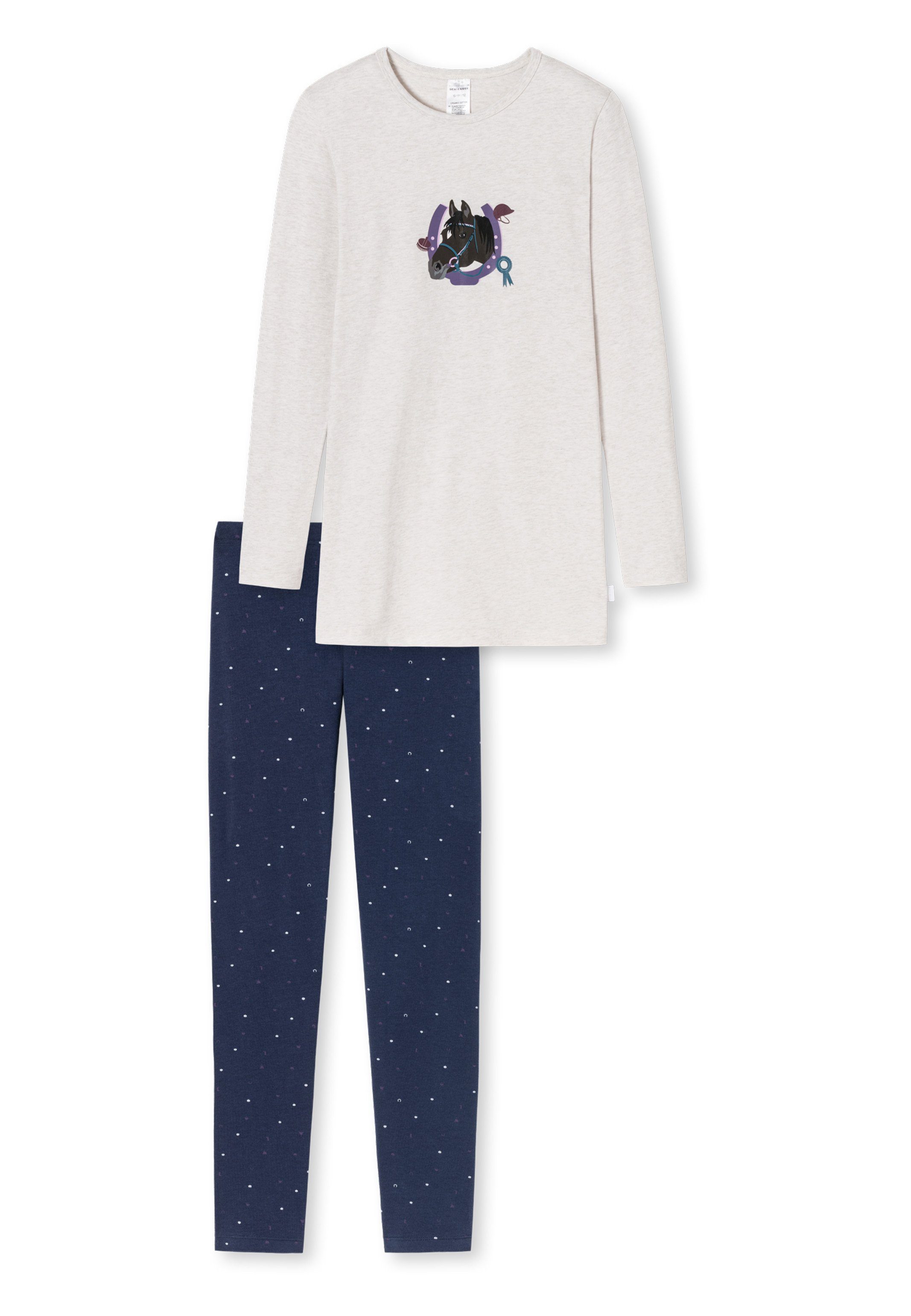 2 tlg) Cotton Beige-Melange Schlafanzug Organic Horse (Set, Schiesser World - Pyjama - Baumwolle Langarm