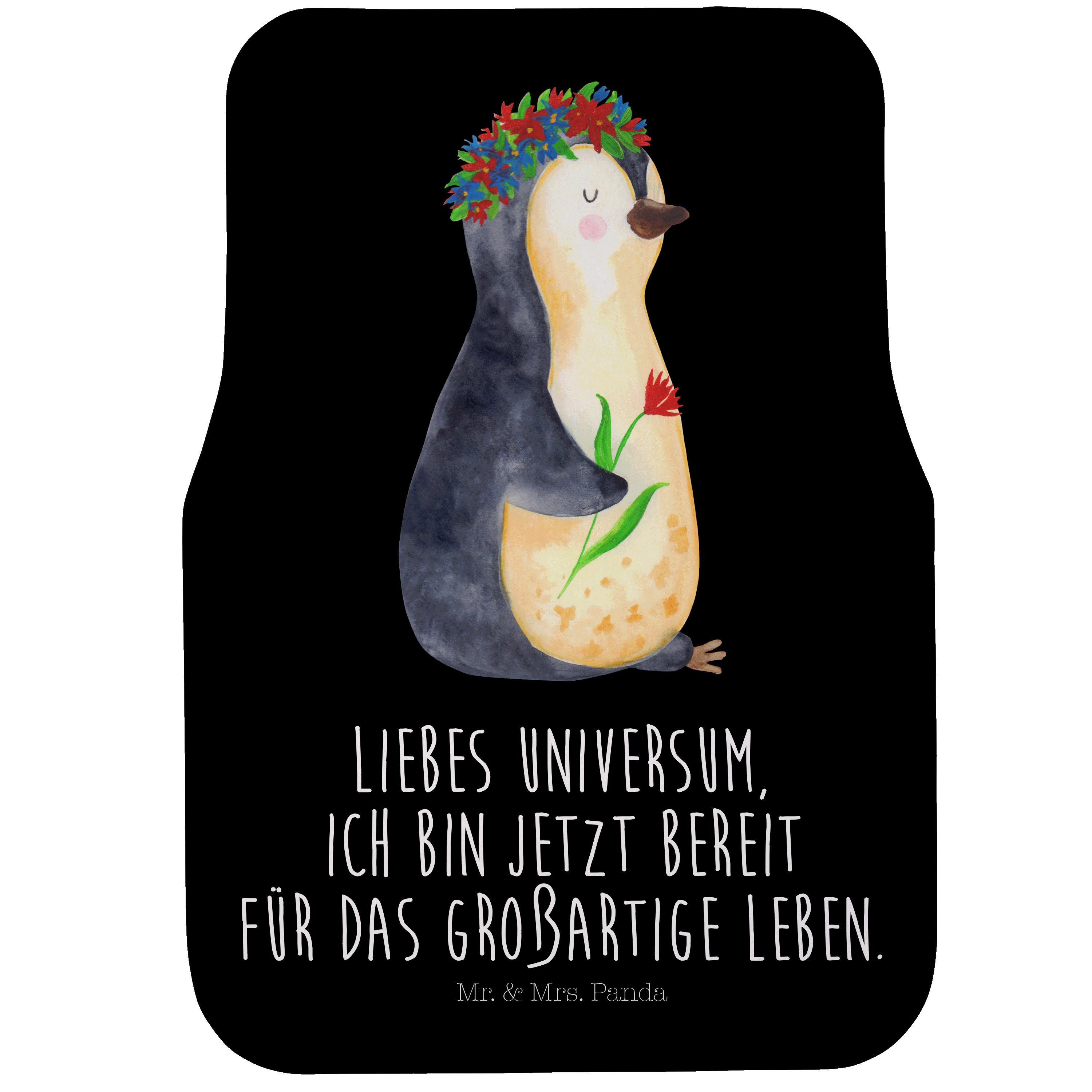 Mr. & Mrs. Panda Fußmatte Pinguin Blumen, Auto-Fußmatte, Schwarz, Fußmatte Auto, Automatte, Pin, rechteckig, Höhe: 63 mm, Lebenslust PKW-Fußmatte waschbare Autofußmatte