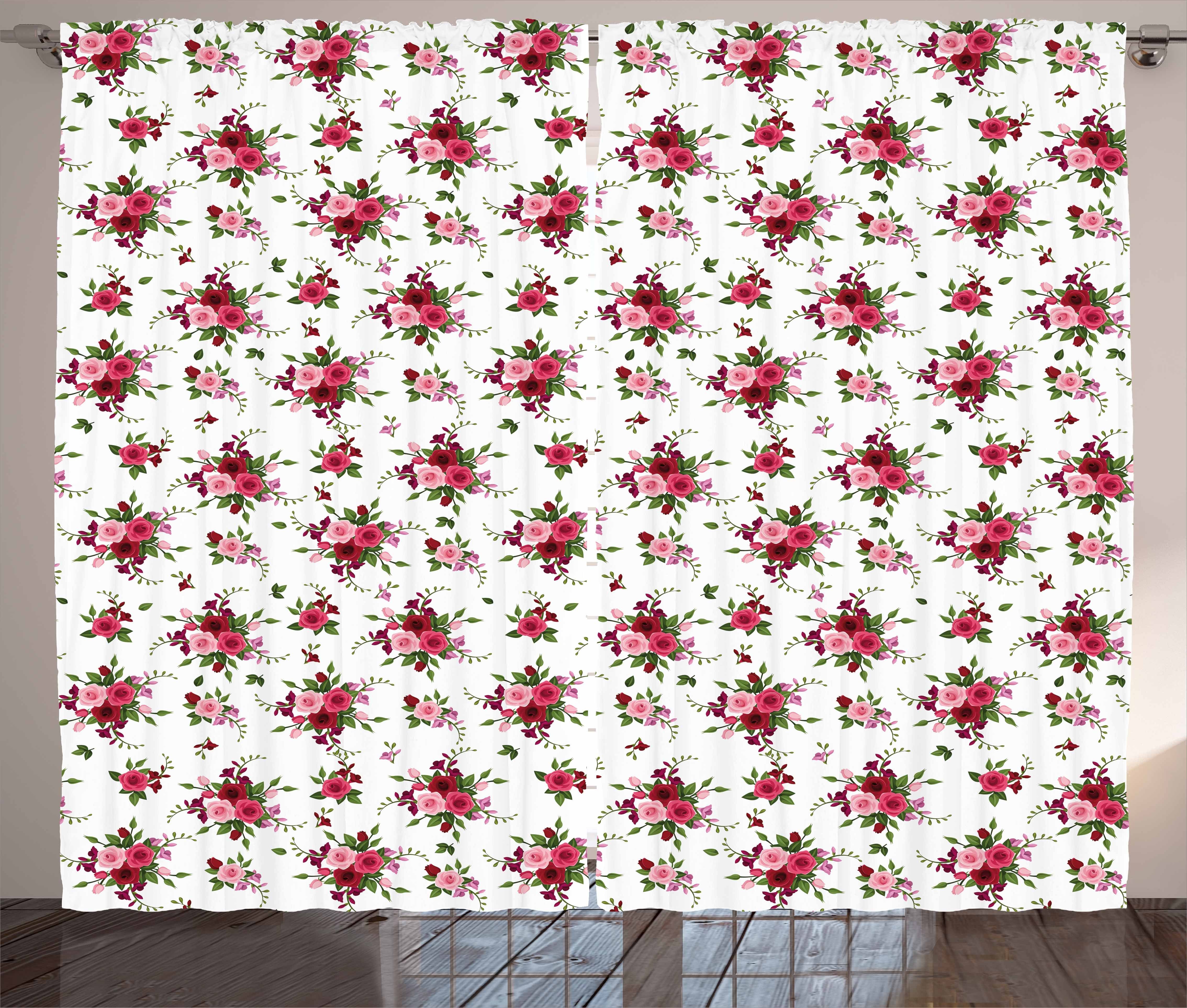 Gardine Schlafzimmer Kräuselband Vorhang mit Schlaufen und Haken, Abakuhaus, Blumen Brautsträuße Rosen