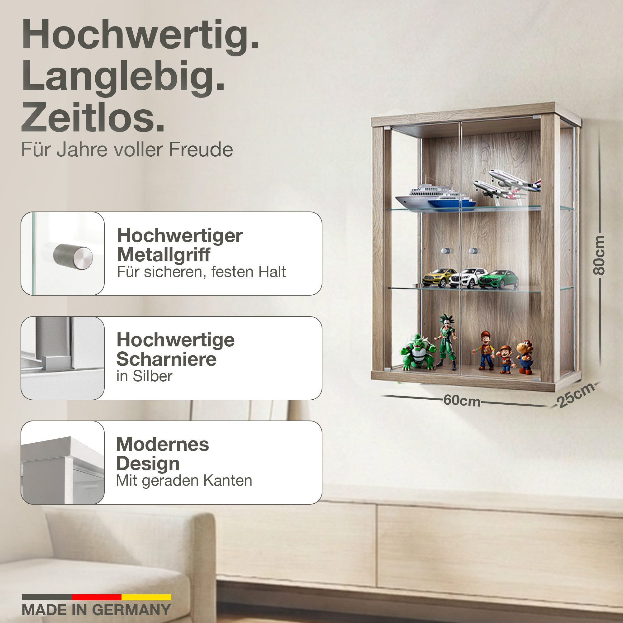 K-Möbel Hängevitrine C1012 (Glasvitrine (80x60x25 cm) mit 2 Glastüren) Glas günstig online kaufen