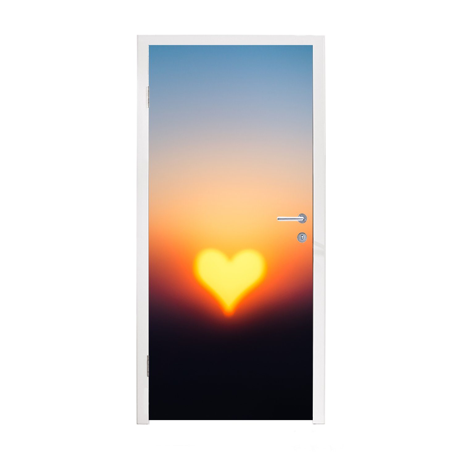 MuchoWow Türtapete Herz - Horizont - Sonnenuntergang, Matt, bedruckt, (1 St), Fototapete für Tür, Türaufkleber, 75x205 cm