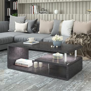 Sweiko Couchtisch (Beistelltisch, mit LED-Beleuchtung, Wohnzimmertisch), Sofatisch mit Ablagefach 110 x 55 x 40 cm, betonoptik