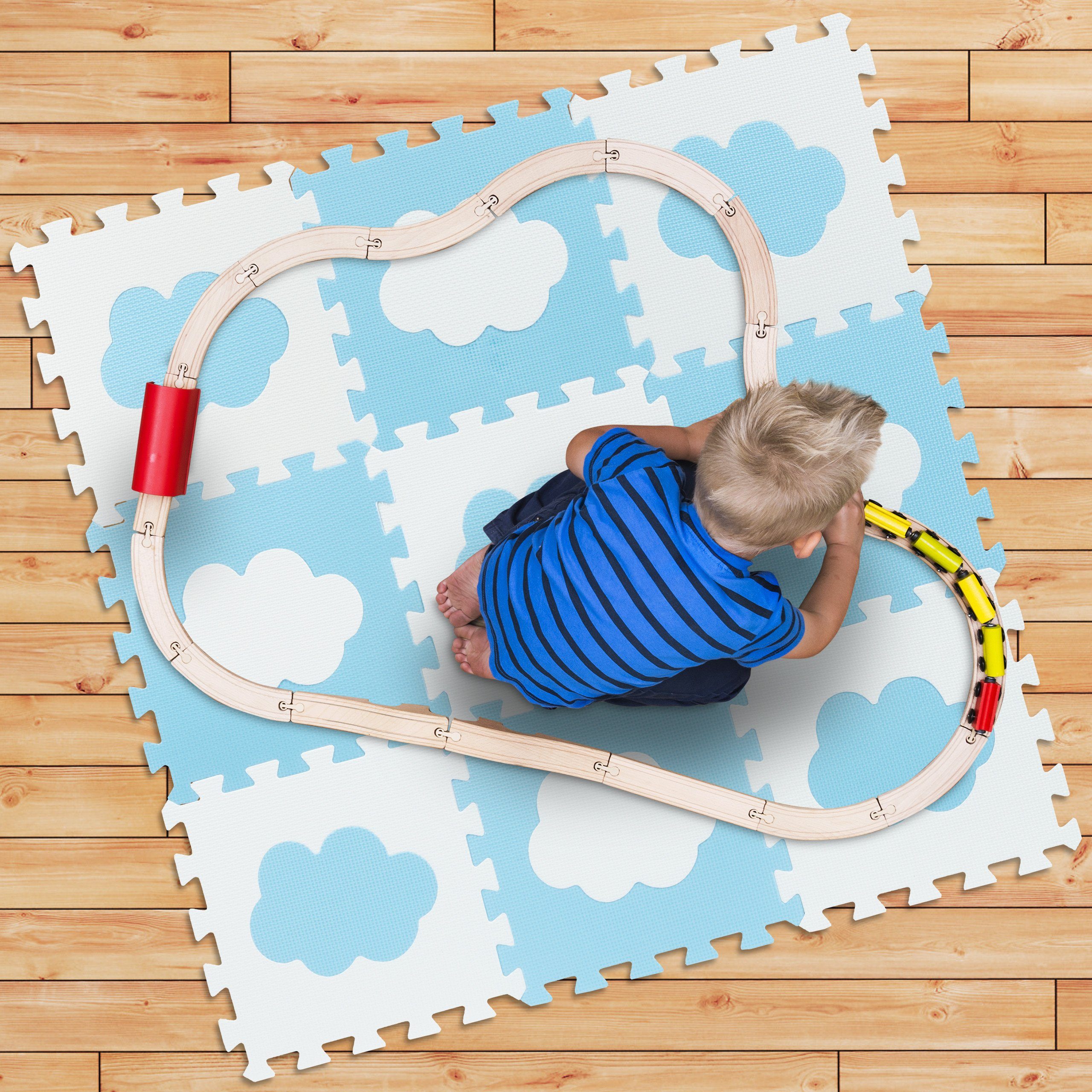 relaxdays Puzzlematte 18-tlg. Puzzlematte Wolke, Weiß-Blau günstig online kaufen