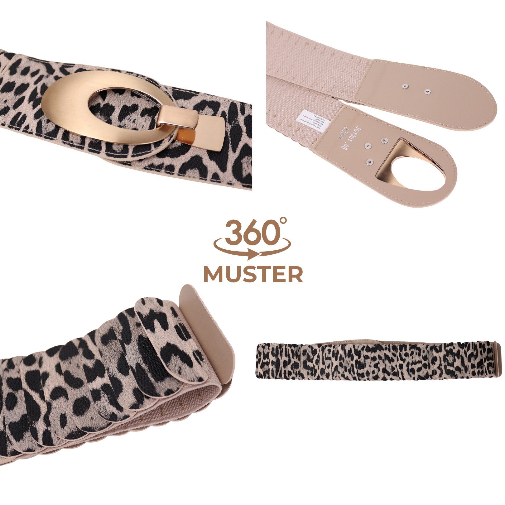 MIRROSI Taillengürtel Leo Unifarbe breit 6cm für Taillenumfang 85 bis 110cm, ONESIZE (Angenehmes Tragesgefühl, Leopard Muster, Unifarben) Breiter Stretch Gürtel – Bild 4 von 4