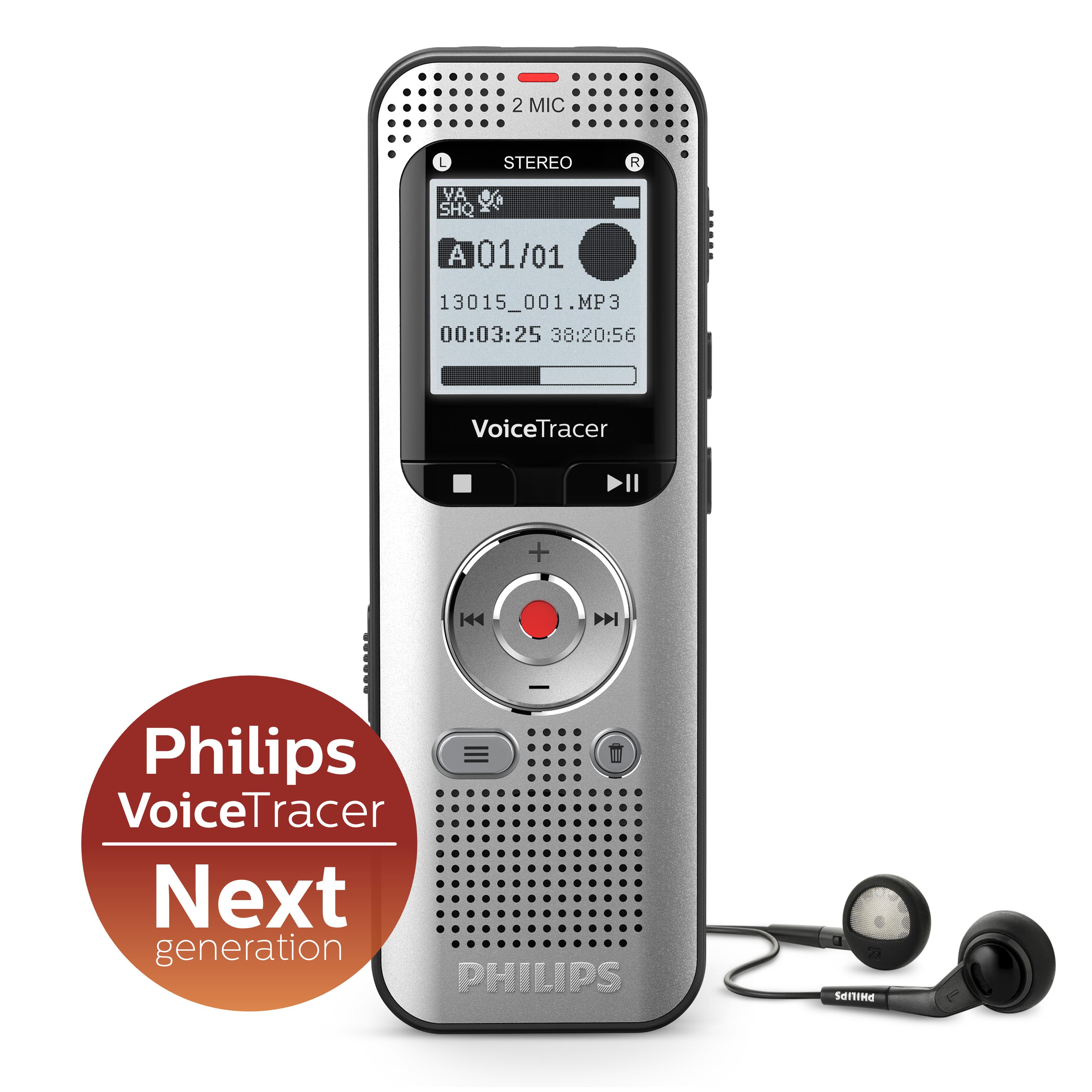 Philips DVT2010 Audiorecorder Digitales Aufnahmegerät (8GB, 40 Stunden Batterielaufzeit, UKW Radio)
