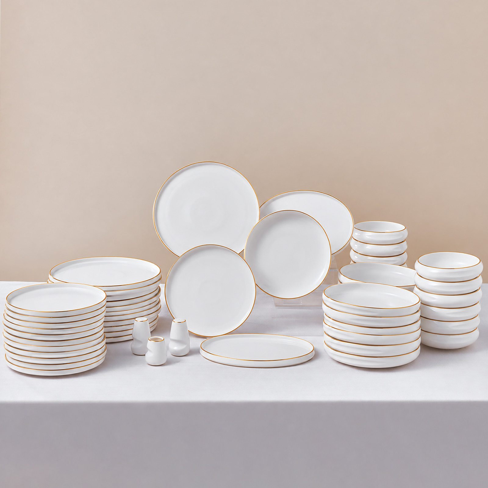 Karaca Geschirr-Set Karaca Stream Bone New Sunset V2 53-teiliges Geschirrset 12 Pers, Gold, BONE PORCELAIN