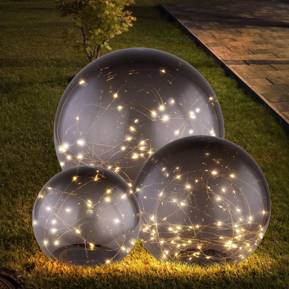 2er Set LED Solar Außen Lampe Kugel Design Terrassen Garten Hänge Stand Leuchte 