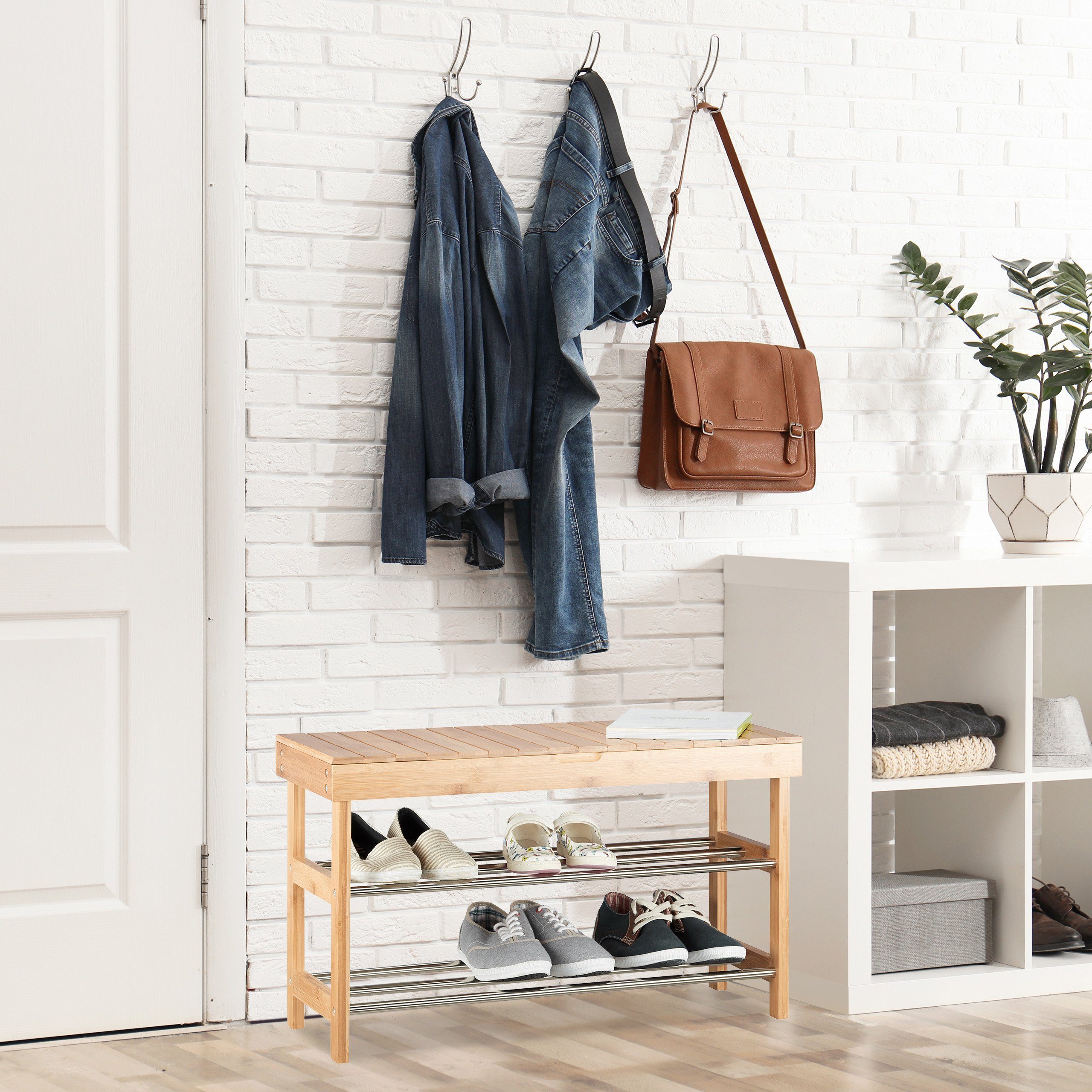relaxdays Schuhbank Bambus Schuhregal mit Sitzfläche günstig online kaufen
