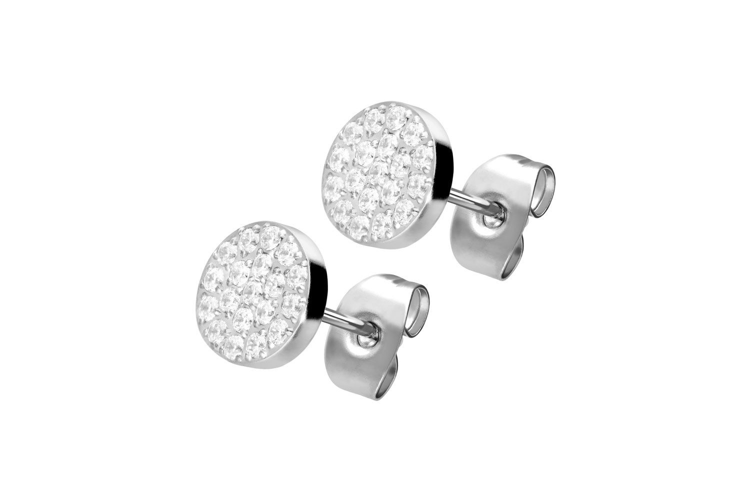 Paar Ohrstecker Titan Ohrstecker DISC + EINGEFASSTE KRISTALLE