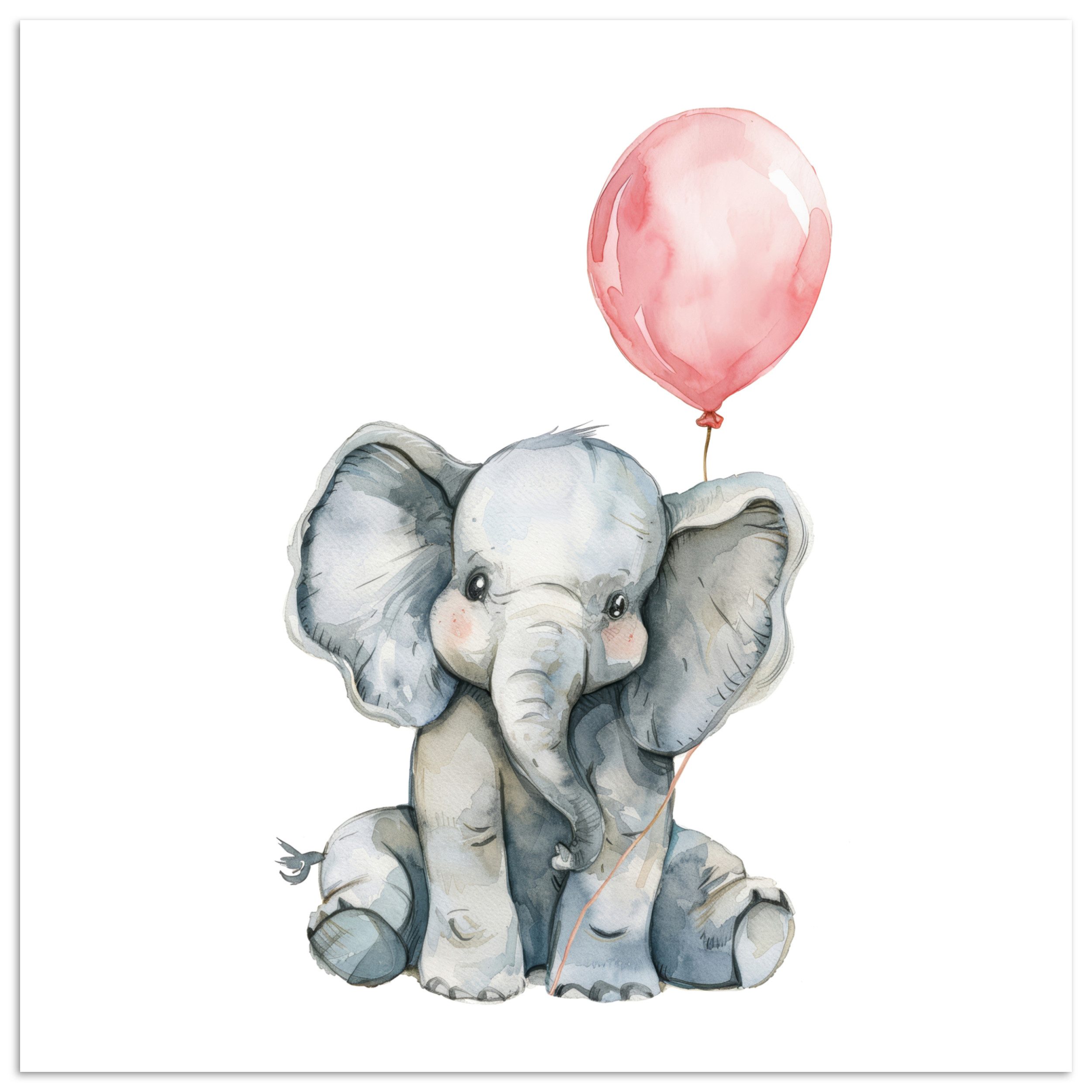 Poster Elefant - Babytier - Rosa Luftballon
