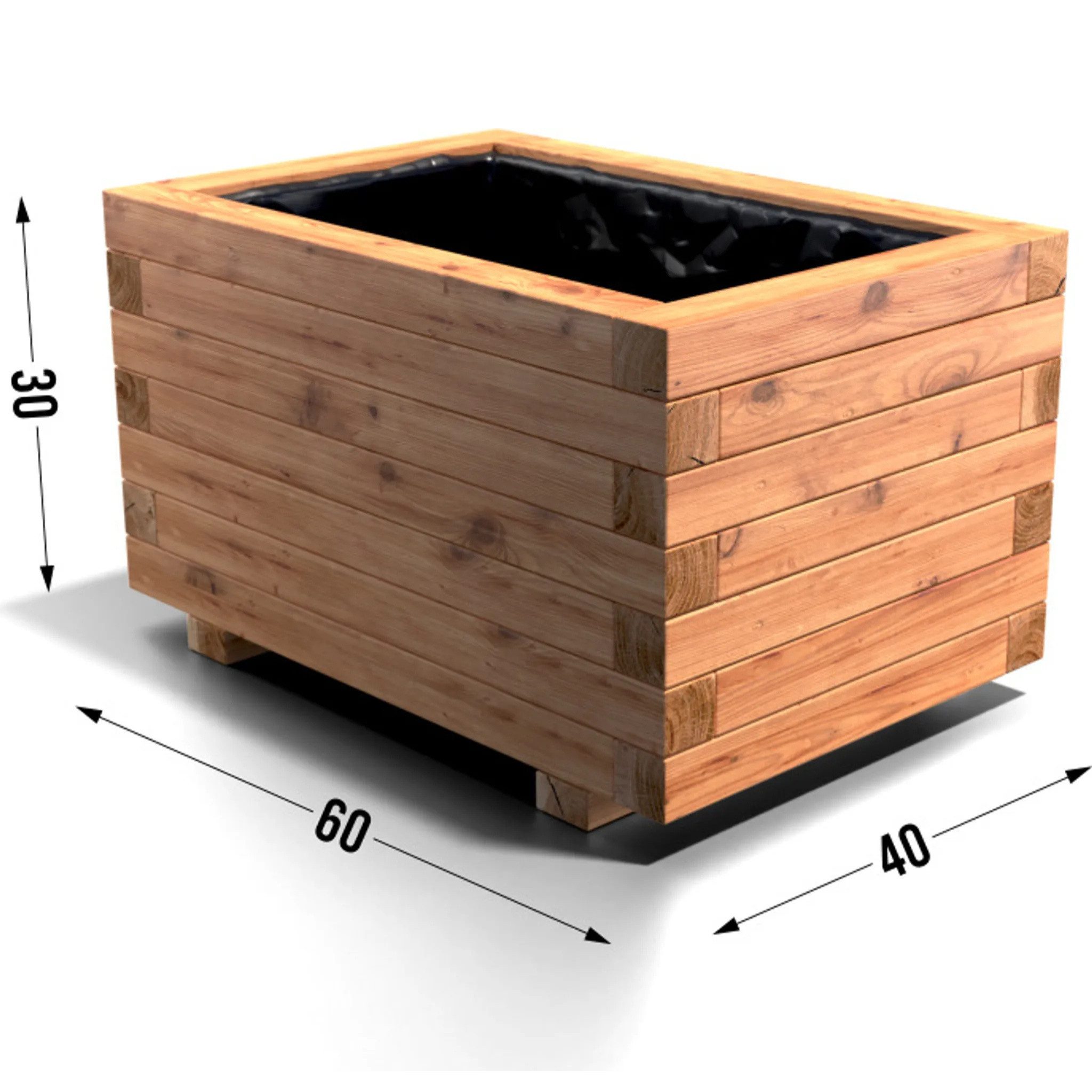 Mega-Holz Pflanzkübel Mega Holz Blumenkasten Kiefer Farbton Pinie Massiv Inkl. Pflanzvlies, Rechteck Kräuterbeet 60x40x30 cm Wettergeschützt
