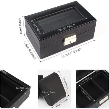 LENBEST Aufbewahrungsbox Aufbewahrungsbox Uhrenbox 3 Uhren Schwarz, PU Kohlefaser Ledertasche