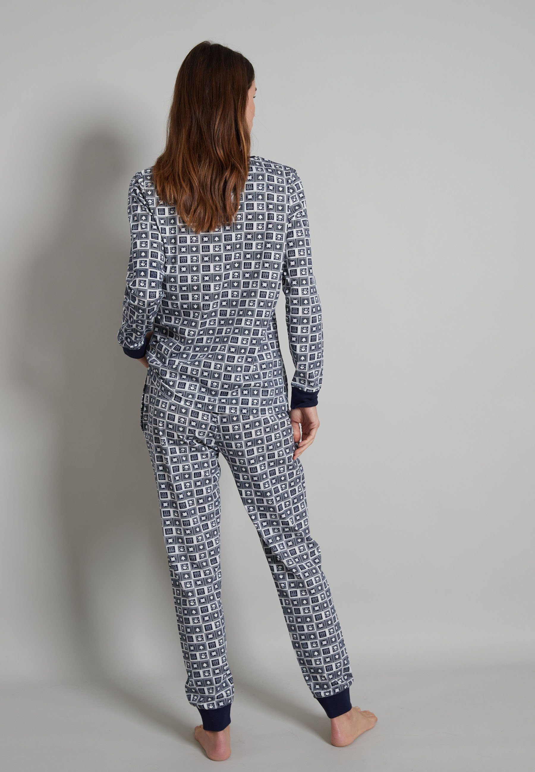 TOM TAILOR blau tlg) Pyjama (1 TOM Damen Pyjama bedruckt TAILOR