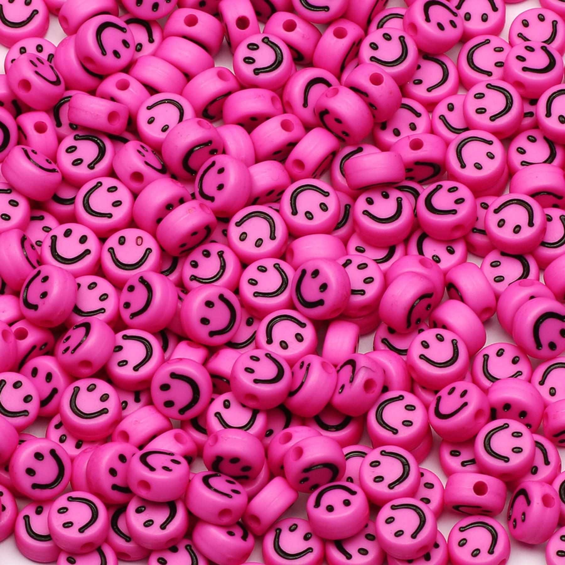 Kopper-24 Bastelperlen Bastelperlen rund 100 Stück, 7 x 4 mm rund, pinke Perlen mit Smiley