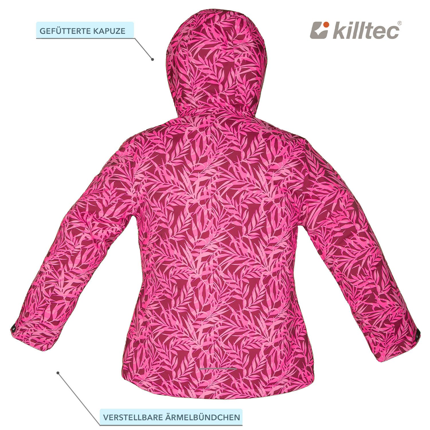 Killtec Skianzug Mädchen Skijacke pink gemustert + Skihose bordeaux, verschweißte Nähte – Bild 4 von 5