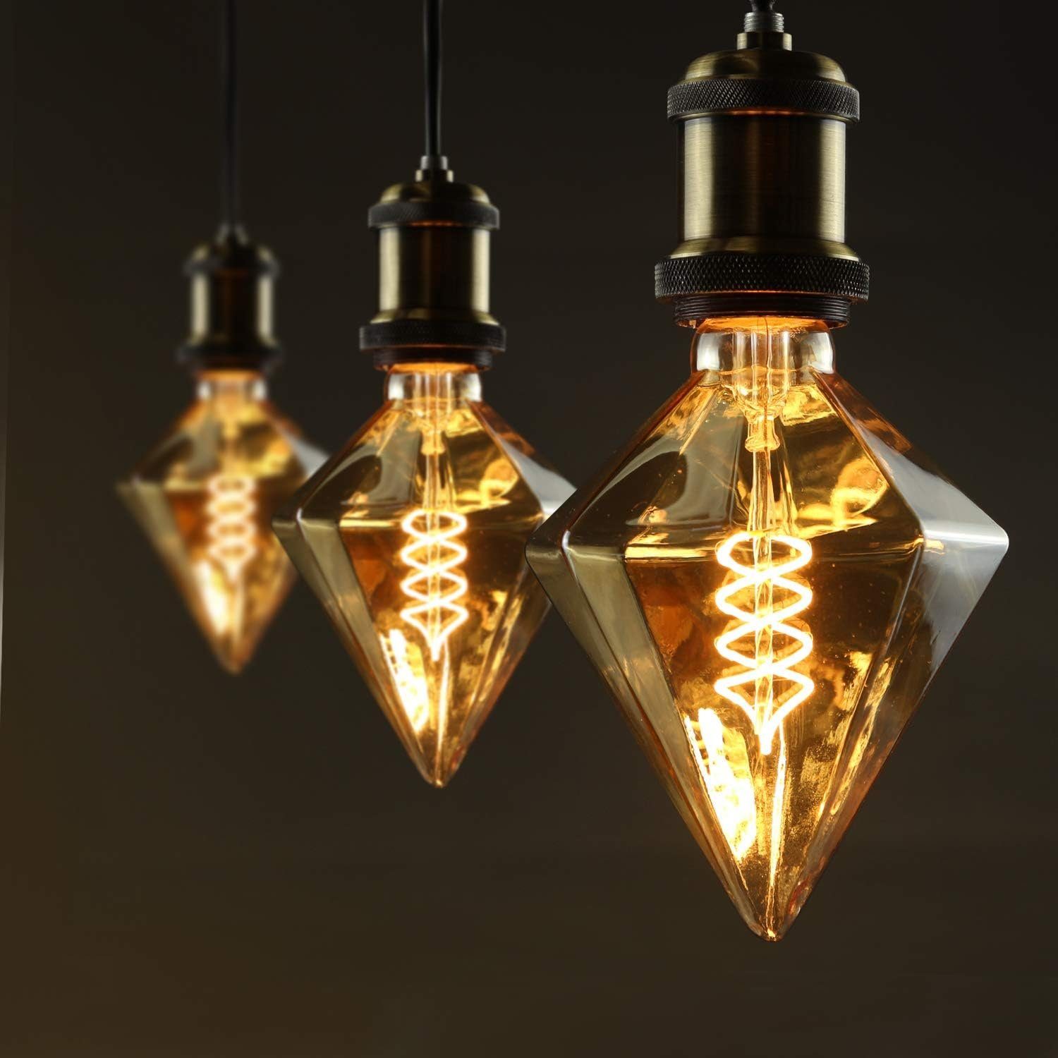LED Glühbirne E27, Filament für Vintage Beleuchtung Kreative Deko 2200K, E27 Rative 3 Weihnachten LED-Leuchtmittel 4W Rautenförmige St., Leuchtmittel Warmweiß, Diamanta-gold-B Warmweiß ZMH