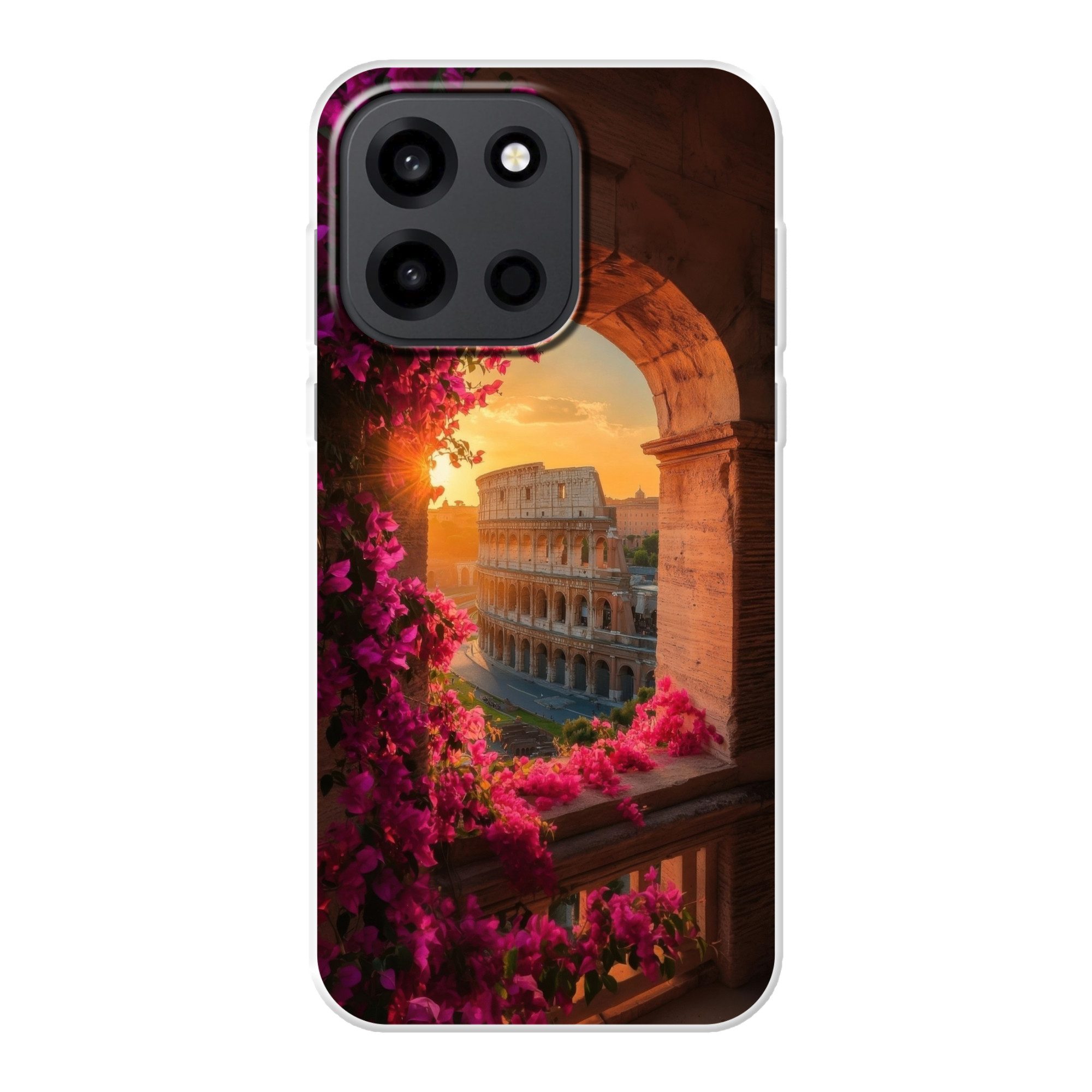 MuchoWow Handyhülle für OnePlus Turbo 6 5G Kolosseum - Rom - Rosa Blumen, Handy Case, Silikon, Bumper Case Dünn