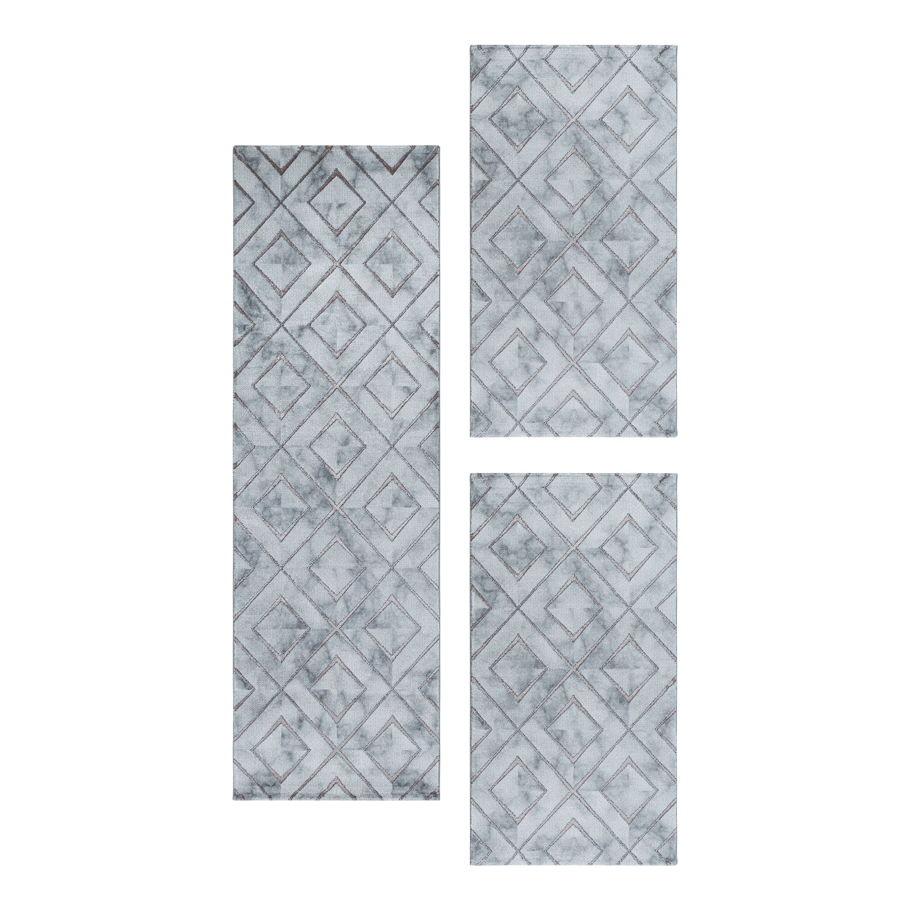 Teppich Marmor Design, Teppium, Rechteckig, Höhe: 12 mm, Schlafzimmer Teppich Bettumrandung Läufer Set 3 teilig Bronze-1