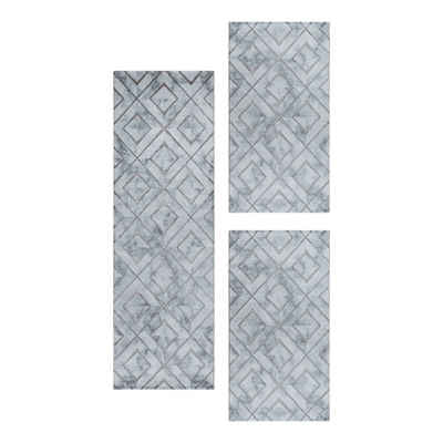 Teppich Marmor Design, Teppium, Rechteckig, Höhe: 12 mm, Schlafzimmer Teppich Bettumrandung Rechteckig Set 3 teilig Bronze-1