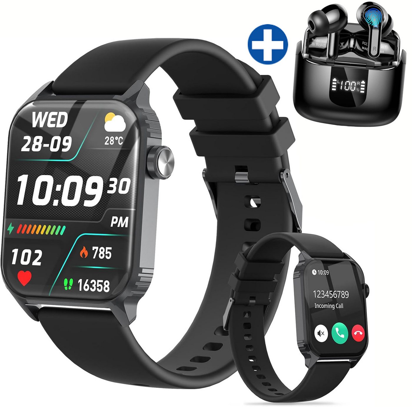 Forrlite 2026 Neues Smartwatch Damen Herren&kabellose Bluetooth-Kopfhörer Set Smartwatch 1.85'' HD Fitnessuhr,Smart Watch for Women mit 200+ Sportmodi,Fitness Tracker mit Herzfrequenz,SpO2,Schrittzähler & Schlafmonitor,IP68 für iOS Android