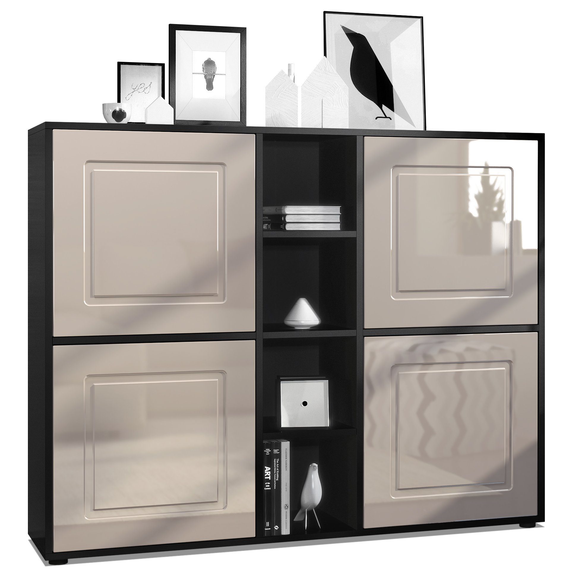 Möbelhandel Klipenstein Highboard NOAH V3, Kommode Schrank Landhaus, Korpus Schwarz matt