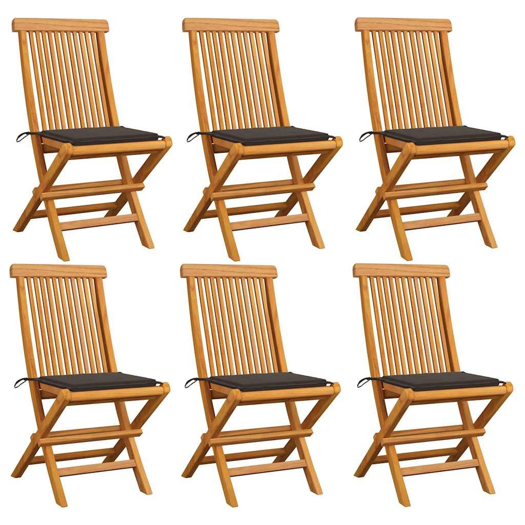 vidaXL Sitzgruppe Klappstühle mit taupefarbenen Kissen, 6-teilig, Massivholz Teakholz