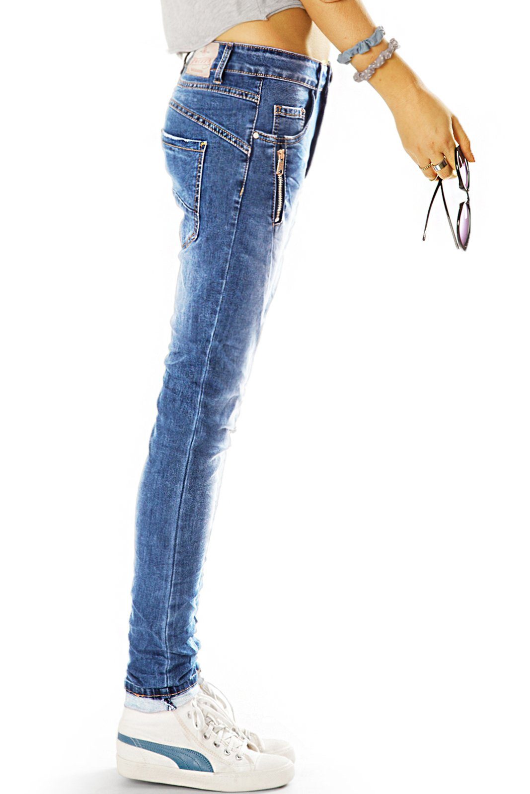 Hose Slim Low Fit Hüftjeans Stretch-Anteil, Jeans Rise be mit bequeme - Damen- j6f-1 styled Low-rise-Jeans 5-Pocket-Style