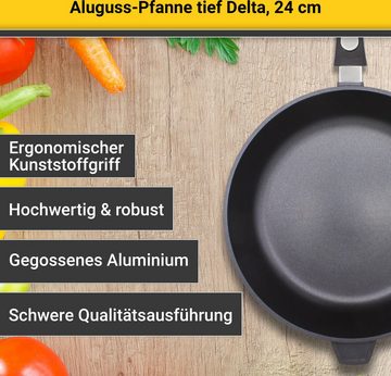Krüger Bratpfanne Aluguss Pfanne tief DELTA, 24 cm, Aluminiumguss (1-tlg), für Induktions-Kochfelder geeignet, tiefe Ausführung