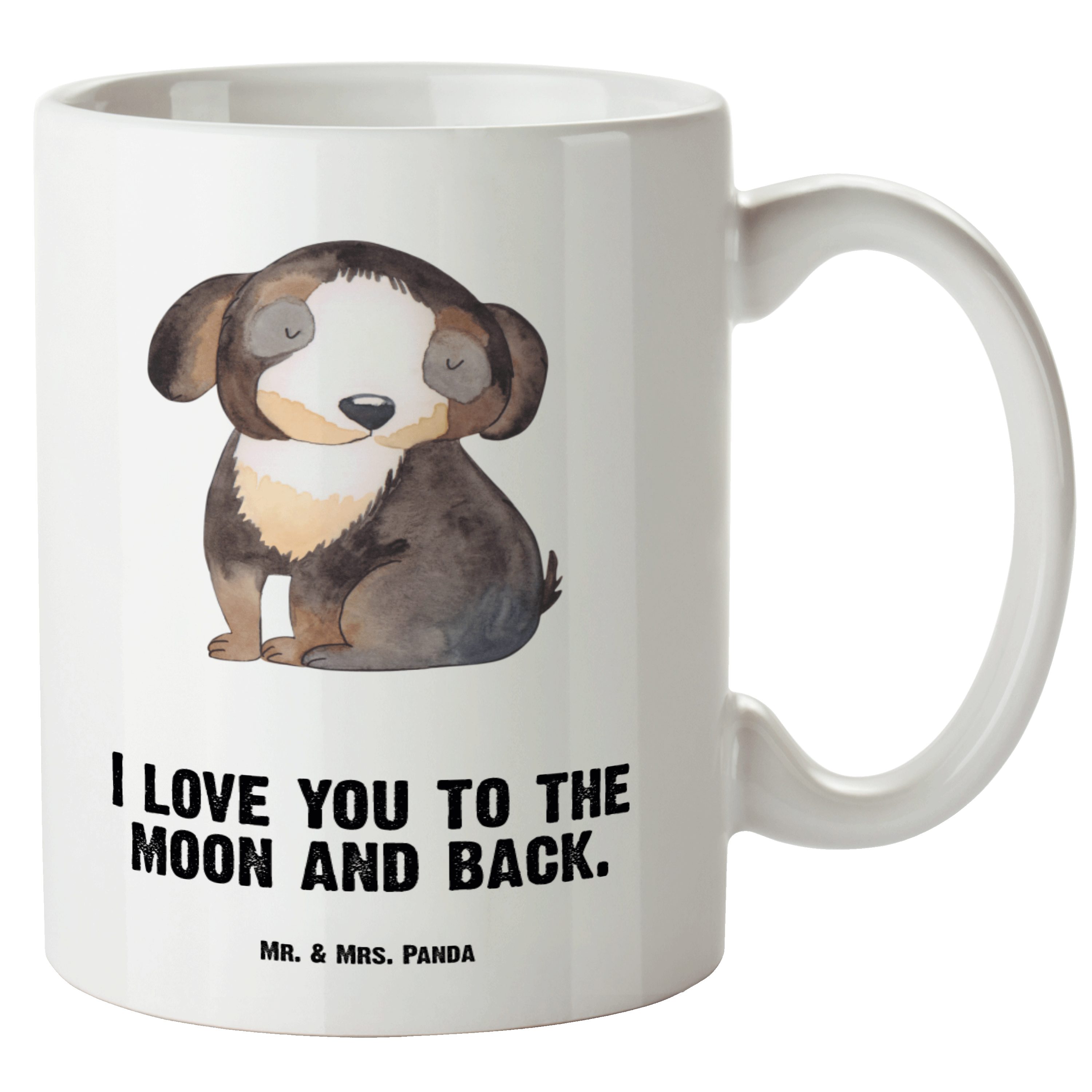Mr. & Mrs. Panda Tasse Hund entspannt - Weiß - Geschenk, Tierliebhaber, Liebe, Hundemama, Hu, XL Tasse Keramik