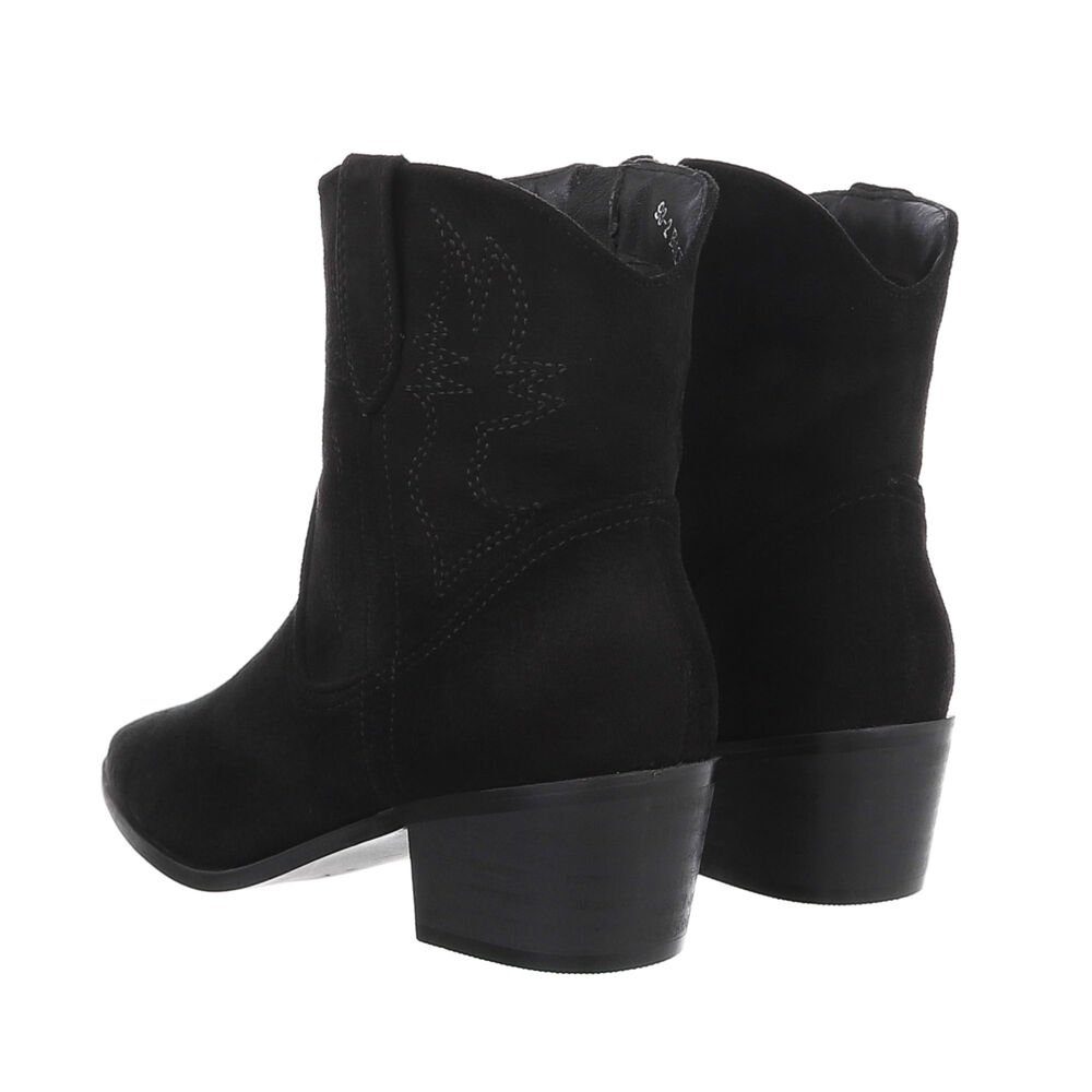 Ital-Design Damen Cowboyboots Western Westernstiefelette Blockabsatz Western- & Bikerboots in Schwarz