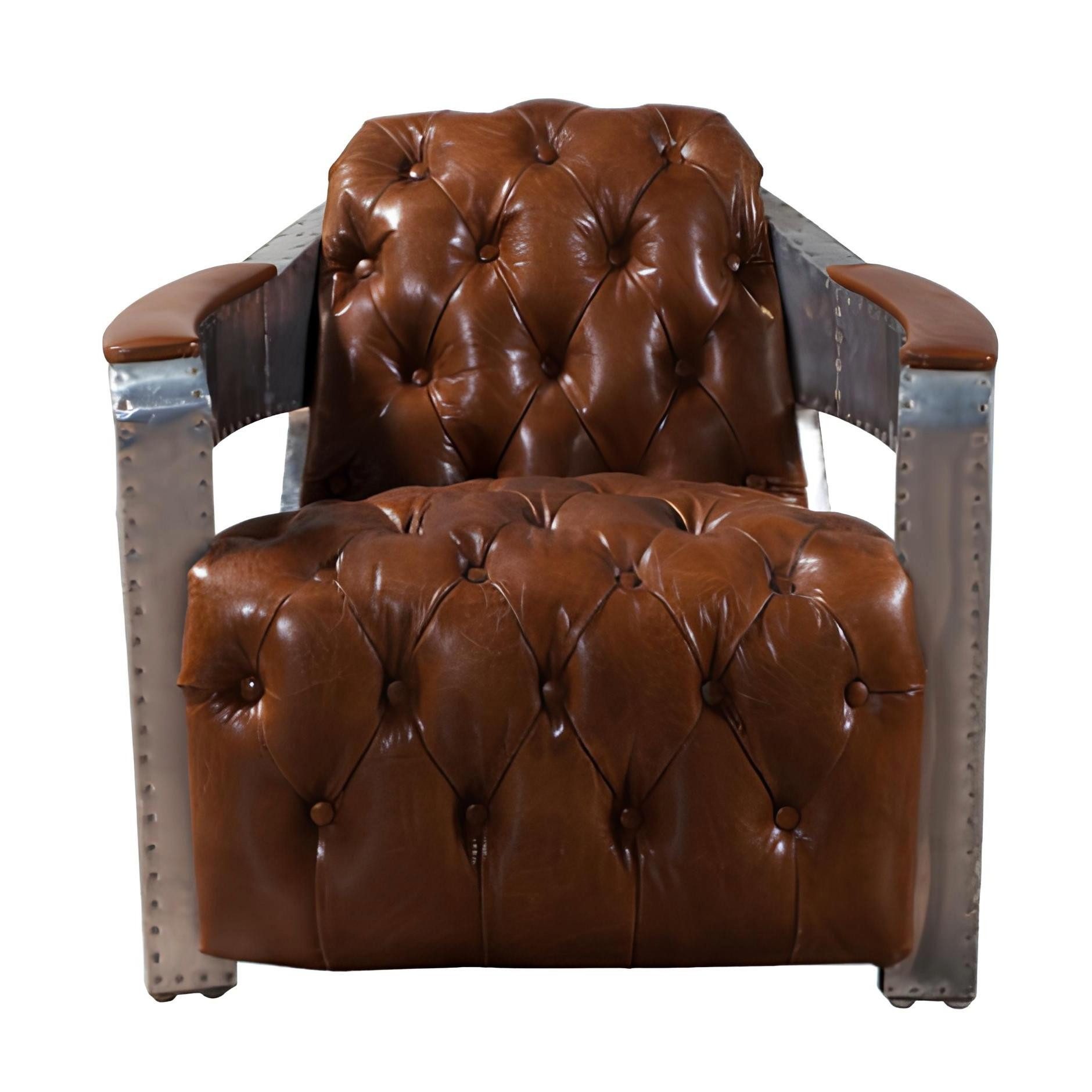 Xlmoebel Chesterfield-Sessel Aviator Chesterfield Sessel im Vintage Stil aus Leder (Sessel), Hergestellt in Europa