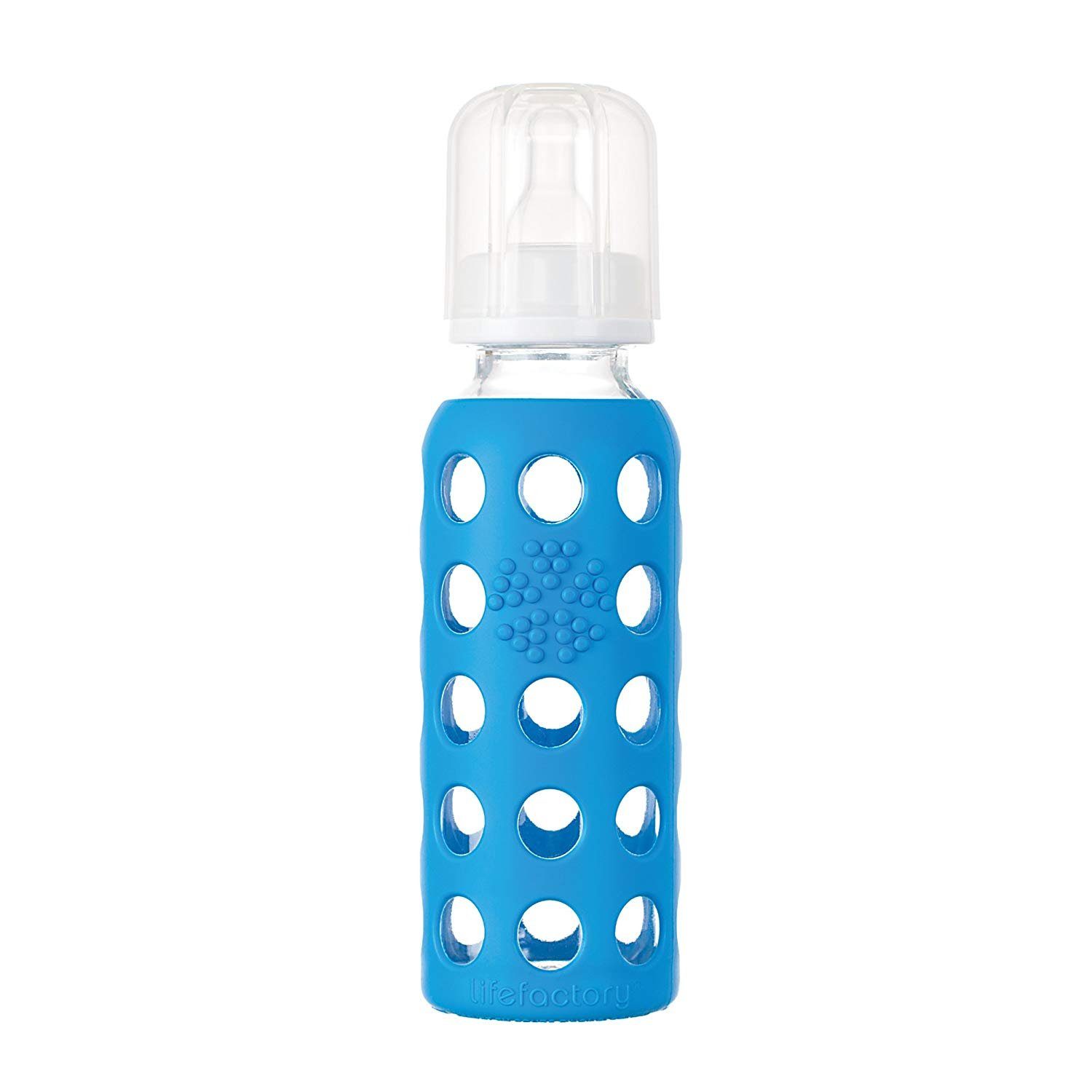 Lifefactory Babyflasche, Baby Glasflasche 250ml, inkl. Silikonsauger Gr. 2 (3-6 Monate) cobalt blue