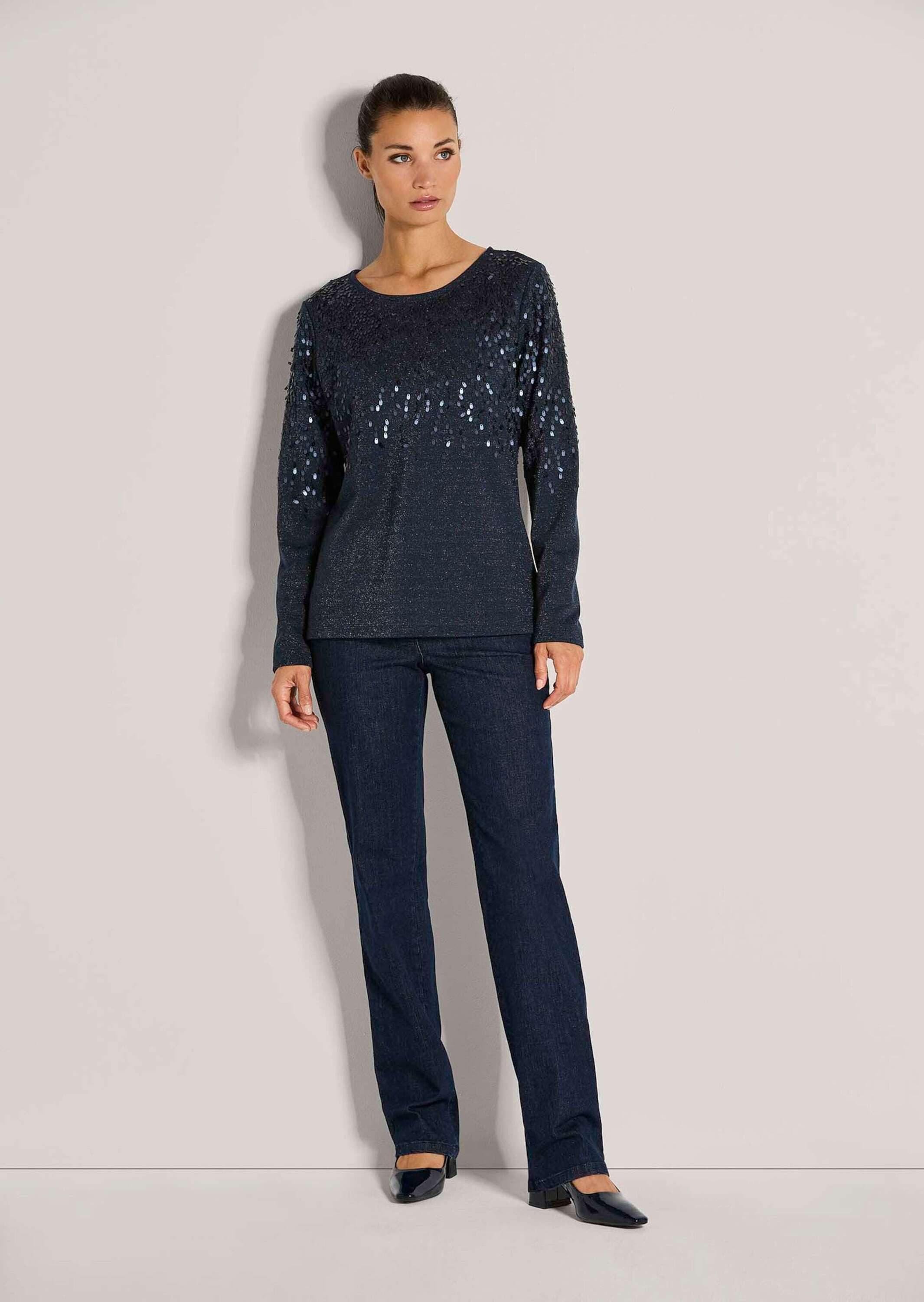 MADELEINE Langarmshirt Glitzeroberteil mit funkelnden Details Eleganter Damensweater mit Pailletten und Glanzgarn, Langarm