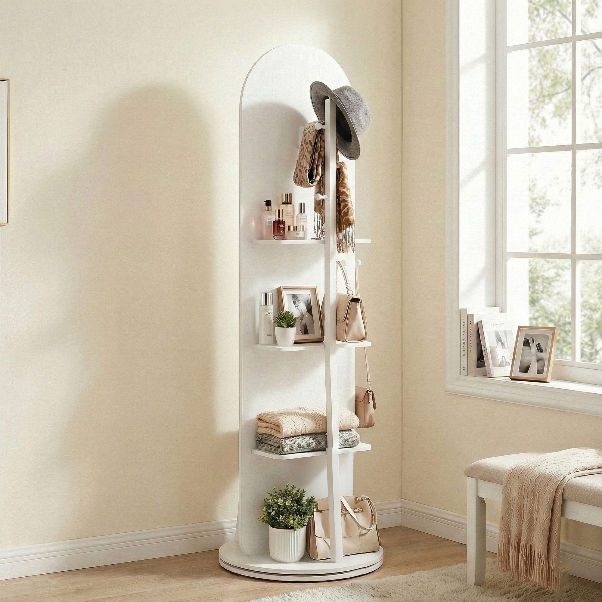 SONGMICS Standspiegel 360° drehbarer Spiegel mit Vergrößerungsspiegel, 163 x 45 cm (H×D), für Schlafzimmer, Wohnzimmer