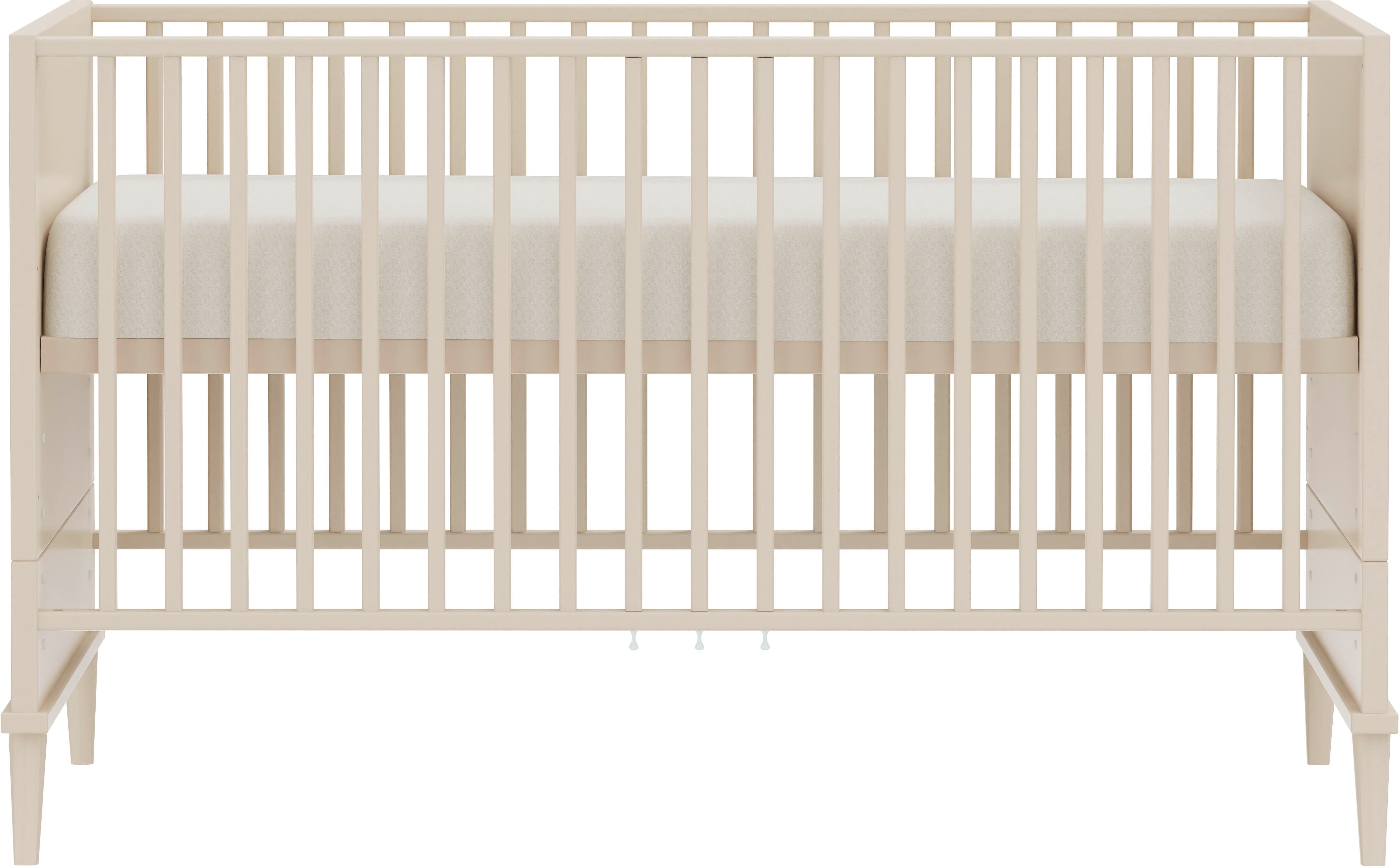 PAIDI Babybett EEFJE 70x140cm in Beige, umbaubares Kinderbett mit Massivholz, Gitterbett 4-fach höhenverstellbar, entnehmbare Sprossen, Juniorbett