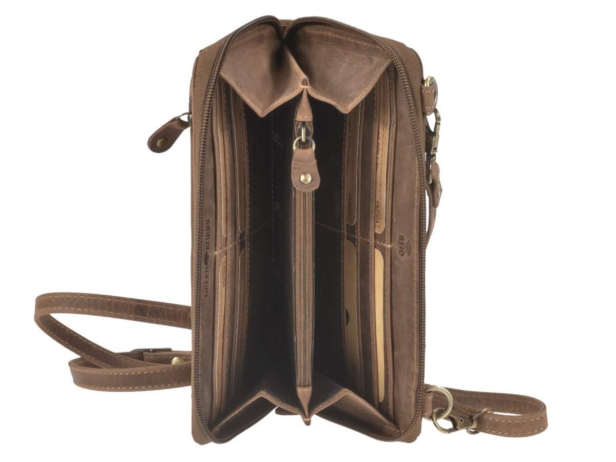 Greenburry Geldbörse Vintage, Portemonnaie zum Umhängen, 16 Kartenfächer, RFID Schutz