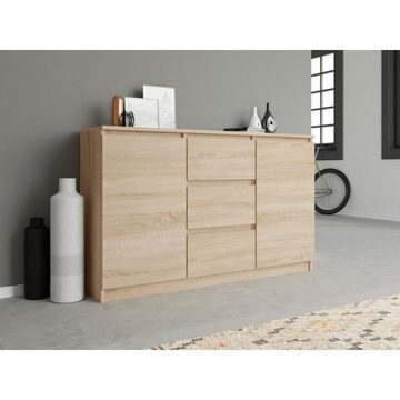 pressiode Hochkommode Kommode mit 3 Schubladen 2 Schränke Klamotenschrank Sideboard