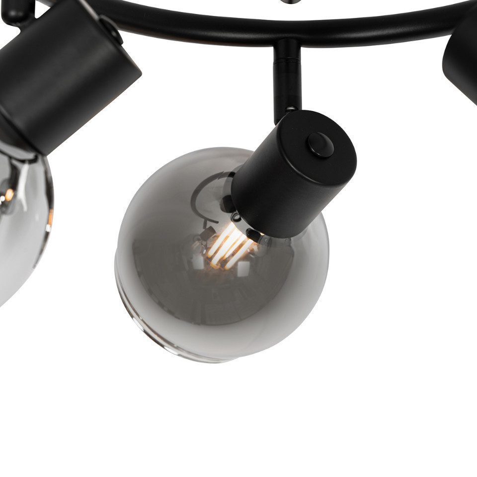 Qazqa LED Aufbaustrahler Vidro, ohne Leuchtmittel, Warmweiß, QAZQA Aufbau­spot, e14, Schwarz, Glas, Art Deco