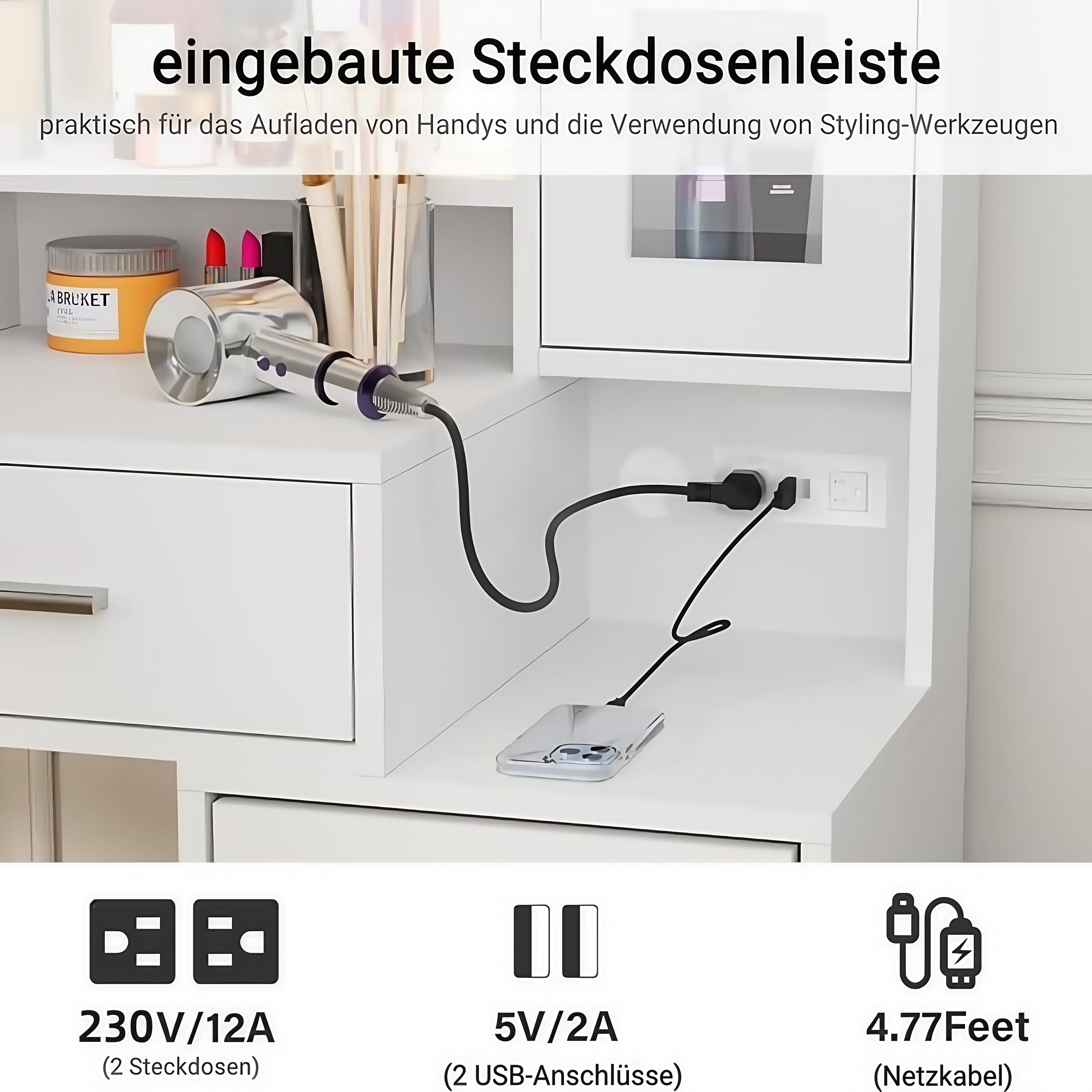 LUCKZON Schminktisch mit Steckdosen & Nachttisch günstig online kaufen