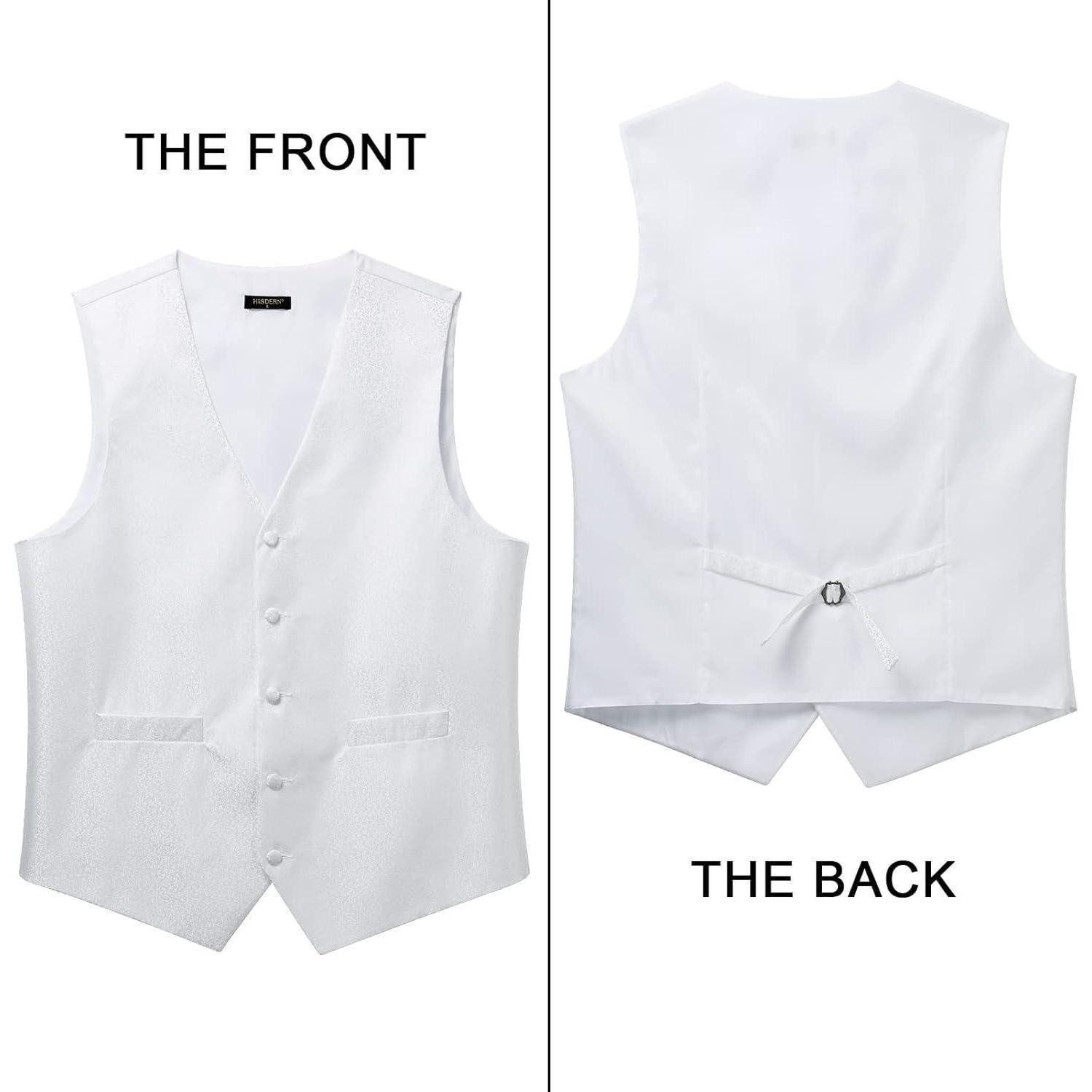 LuxusKollektion Krawatte Weste Herren Set Krawatte Einstecktuch Jacquard Hochzeit L Weiß 1