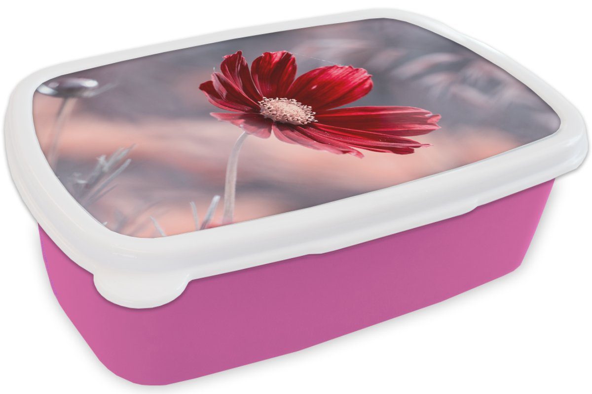 (2-tlg), für Kinder, Natur Kunststoff, Snackbox, Lunchbox Erwachsene, - MuchoWow Kunststoff - - Pflanzen, Brotdose Brotbox Mädchen, rosa Blumen Rot