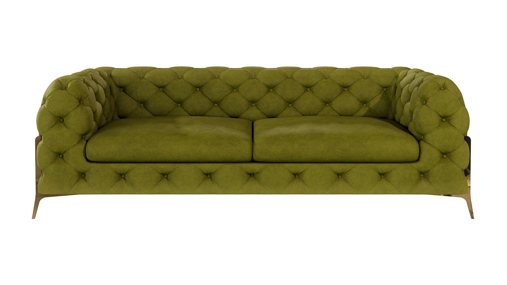 Olive Möbel 3-Sitzer S-Style Füßen, Chesterfield mit Wellenfederung Ashley Goldene mit Metall Sofa