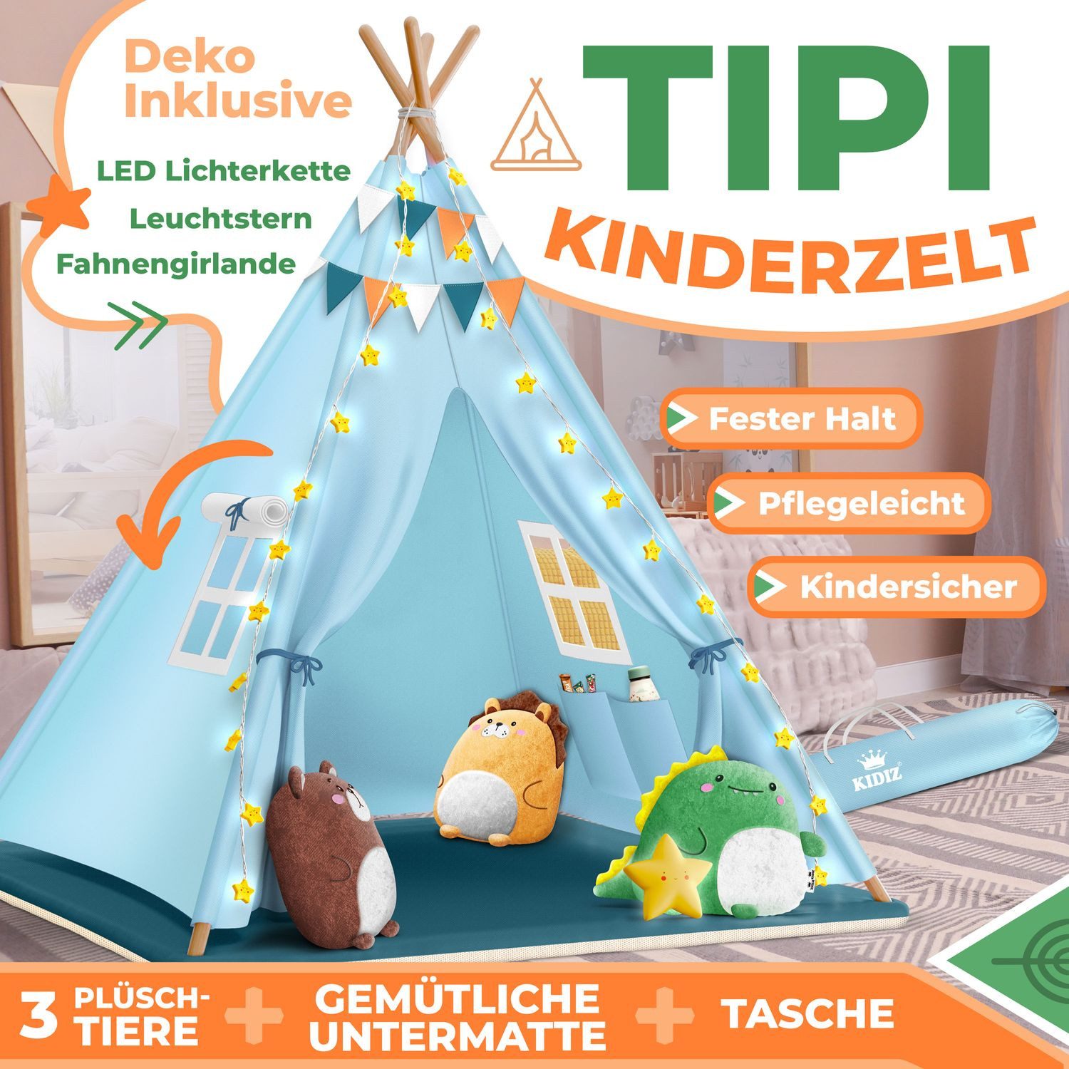 KIDIZ Spielzelt Tipi Zelt für Kinder aus Baumwolle 100x100x160cm Kinderzelt günstig online kaufen