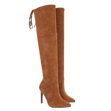 Ital-Design Damen Party & Clubwear Overkneestiefel Pfennig-/Stilettoabsatz High-Heel Stiefel in Camel