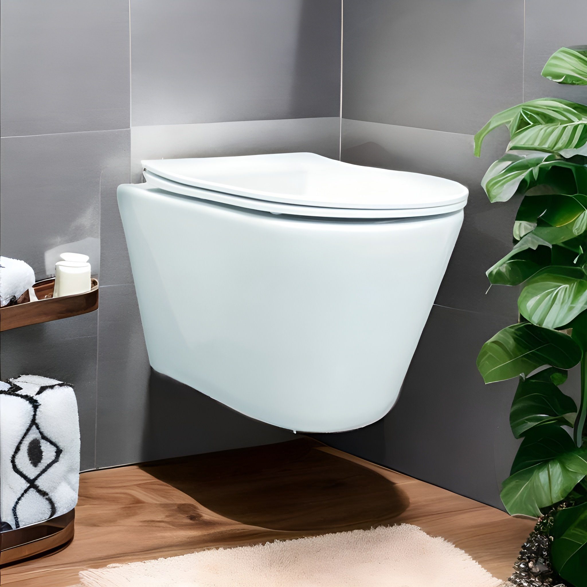 KOLMAN Tiefspül-WC Spülrandlos und Schallschutzmatte Milos, Wand-WC Slim WC-Sitz mit Soft-close Weiß
