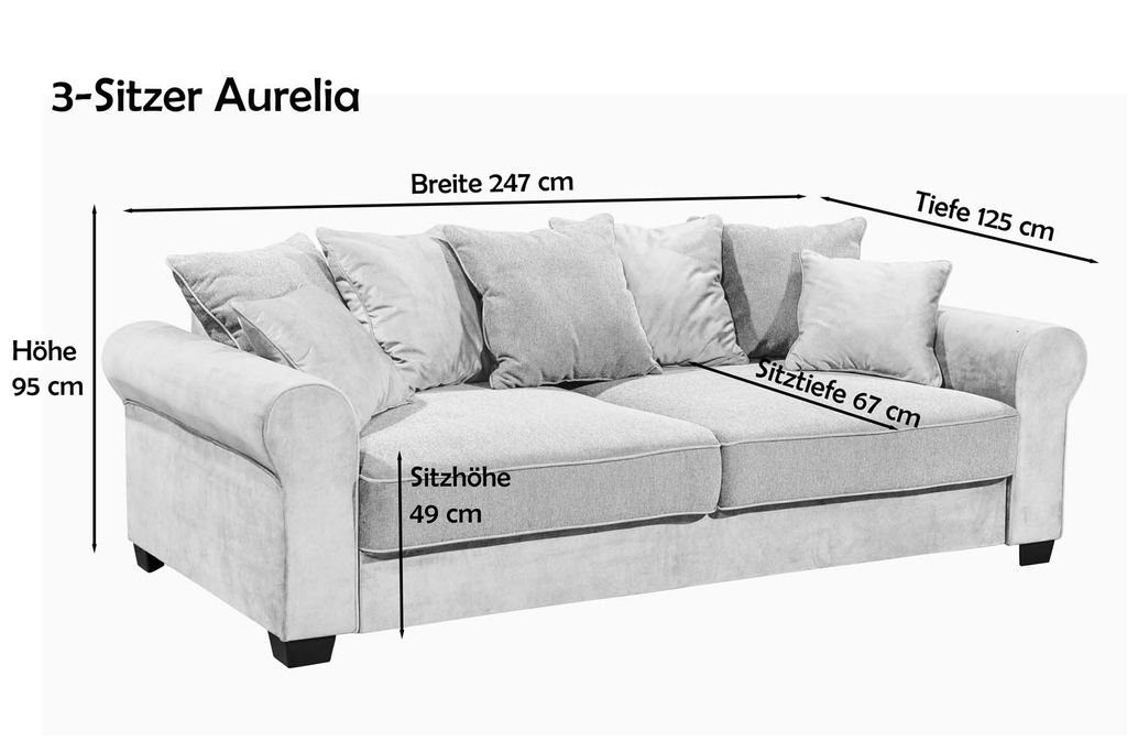 EXCITING Anthrazit/Silber DESIGN Sofa Aurelia 2-farbig Couch 3-Sitzer, Polstergarnitur 3-Sitzer ED